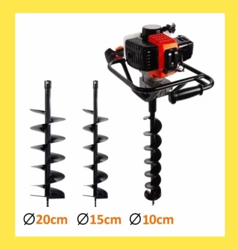 Mototrivella/Trivella a scoppio 52cc (51,7cc) Professionale + 3 Punte Elicoidali da Ø 10/15/20cm Colore Orange GrecoShop (Cod. 1898)