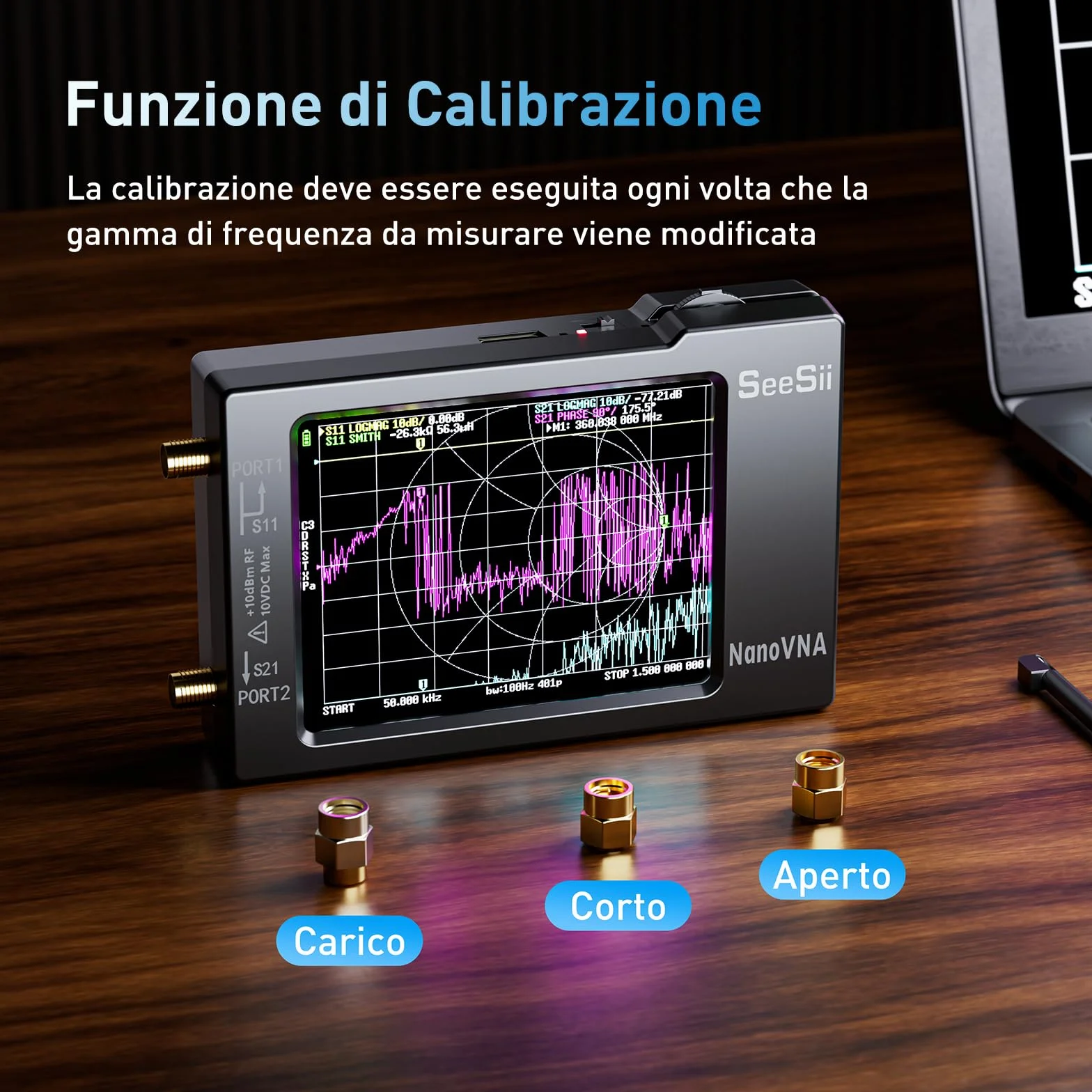 Seesii NanoVNA-H Analizzatore di Rete Vettoriale V3,7 10KHz-1,5GHz MF/HF/VHF/UHF Parametri S SWR Grafica Smith
