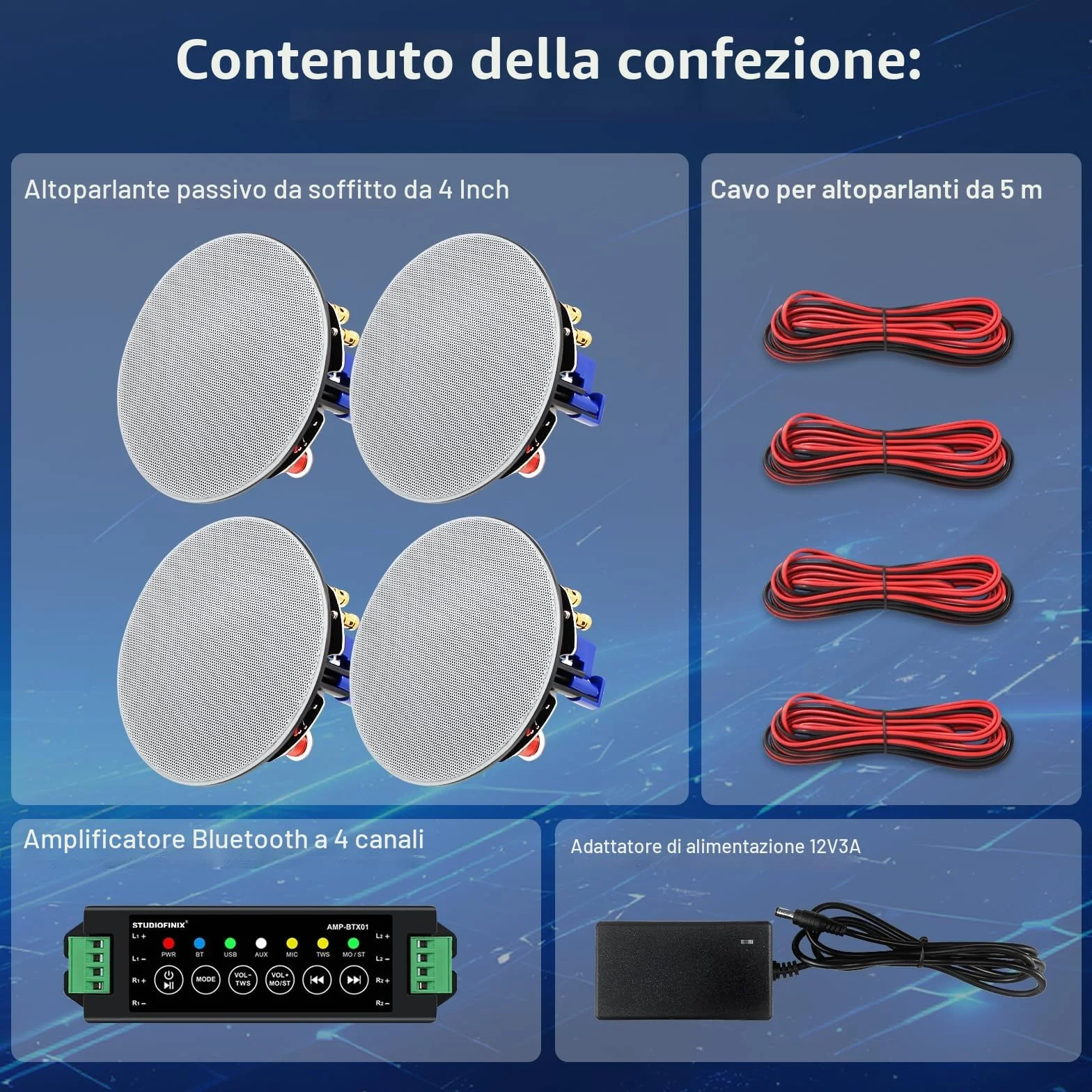 STUDIOFINIX zestaw głośników sufitowych Bluetooth 2-drożny 10 cm 320 W