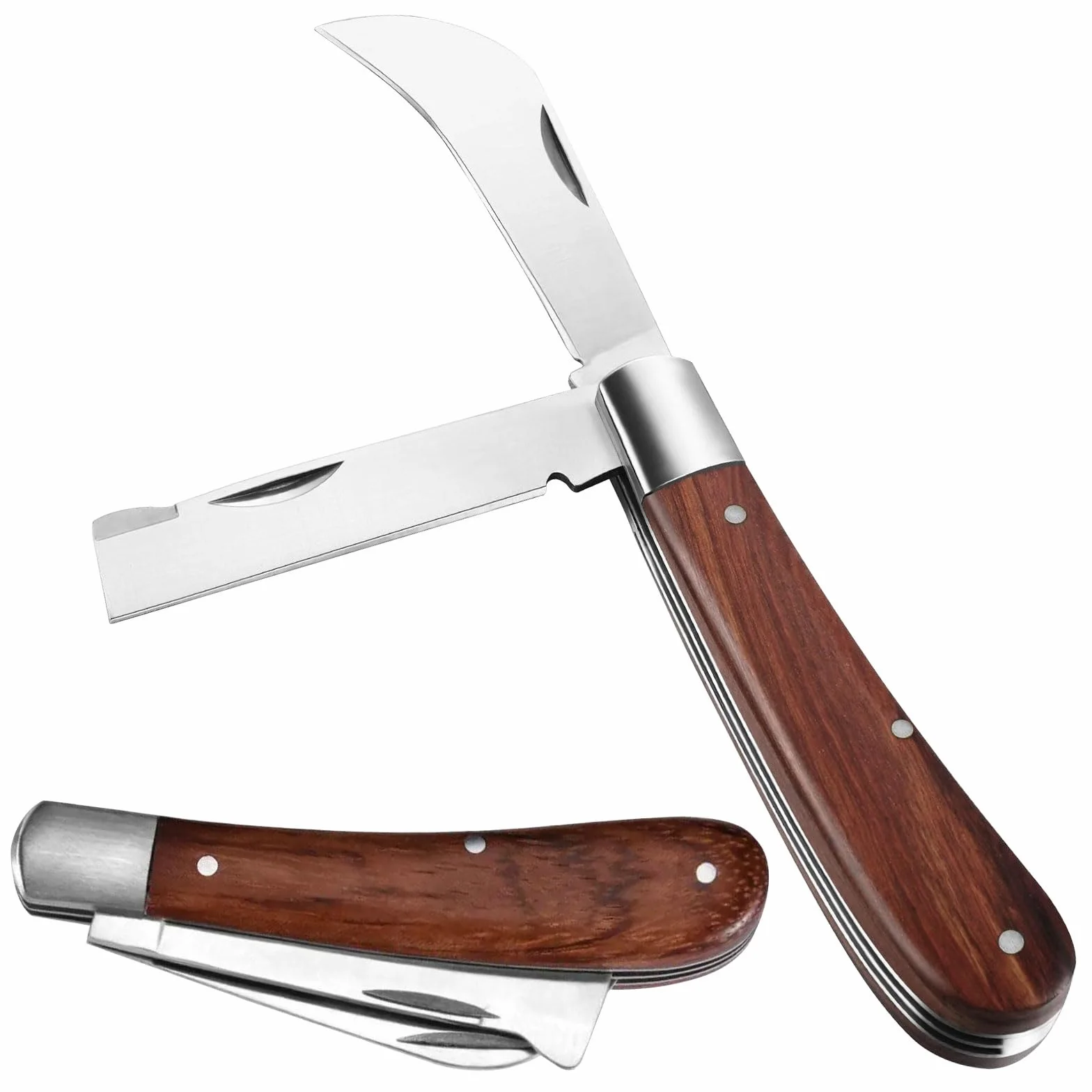 Coltello da Innesto Pieghevole, con 2 Lame in Acciaio Inossidabile, Roncola da Giardino Multifunzione per Innesti e Riparazione