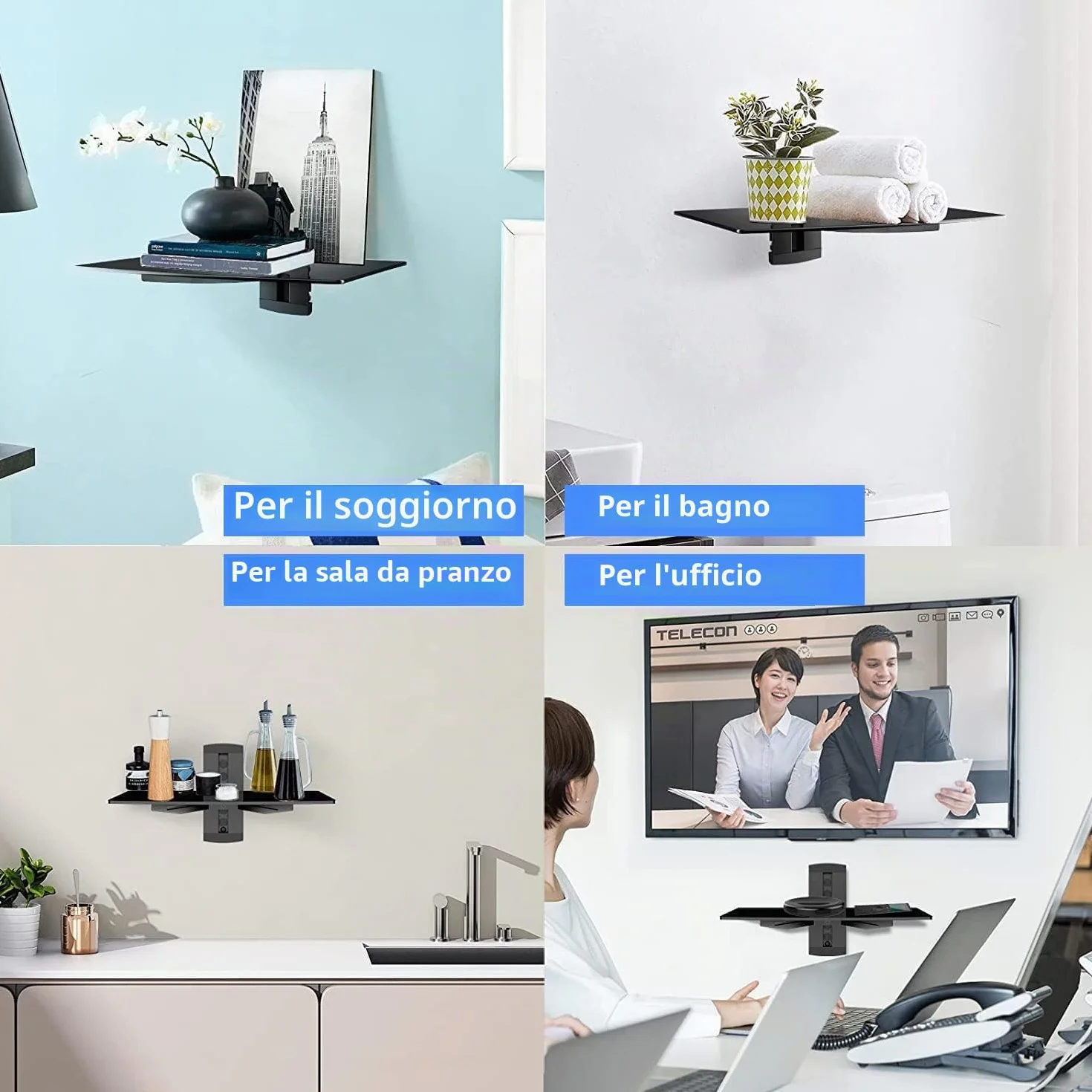 Suptek Supporto da Parete per Lettori DVD e Console TV con Ripiano in Vetro Nero CS201