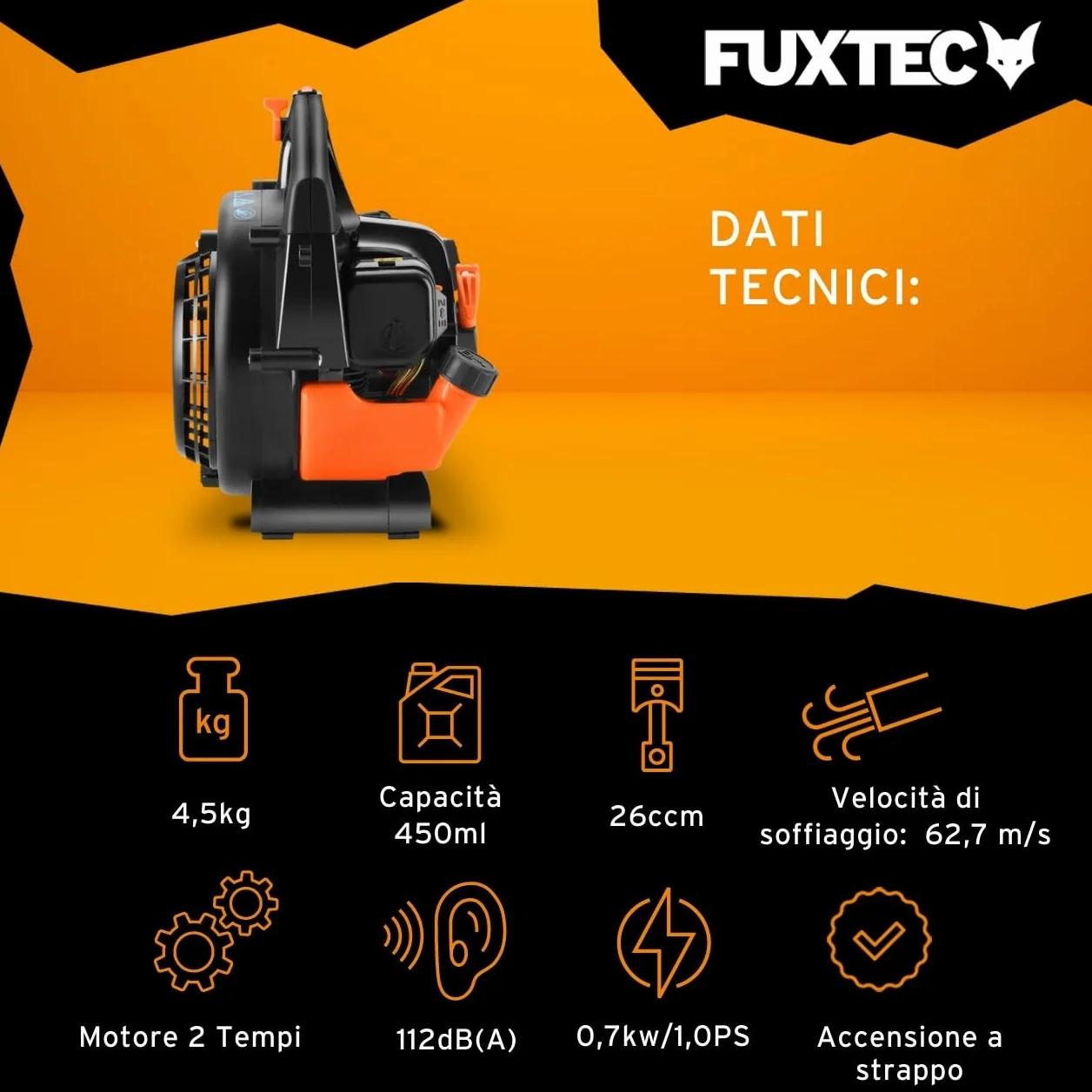 FUXTEC Soffiatore a Scoppio LB126ECO - Potente Soffiatore a motore da 26cc con Velocitàsoffiaggio di 216km/h a miscela di benzina 2 tempi