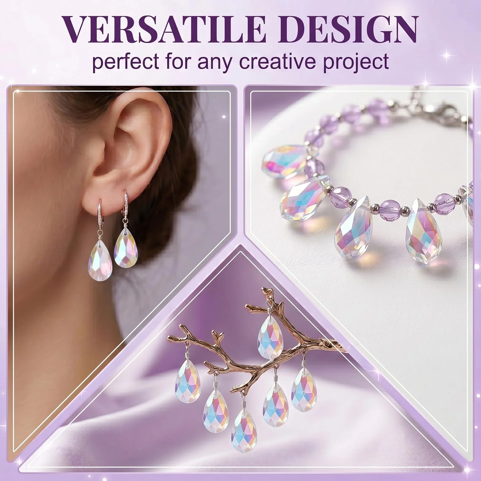 Set di 20 Pendenti in Cristallo di Vetro a Goccia 9x16mm Viola Trasparente, Acchiappasole Prisma per Decorazioni Finestre, Lampadari, Creazione Gioielli Fai da Te e Scacciapensieri