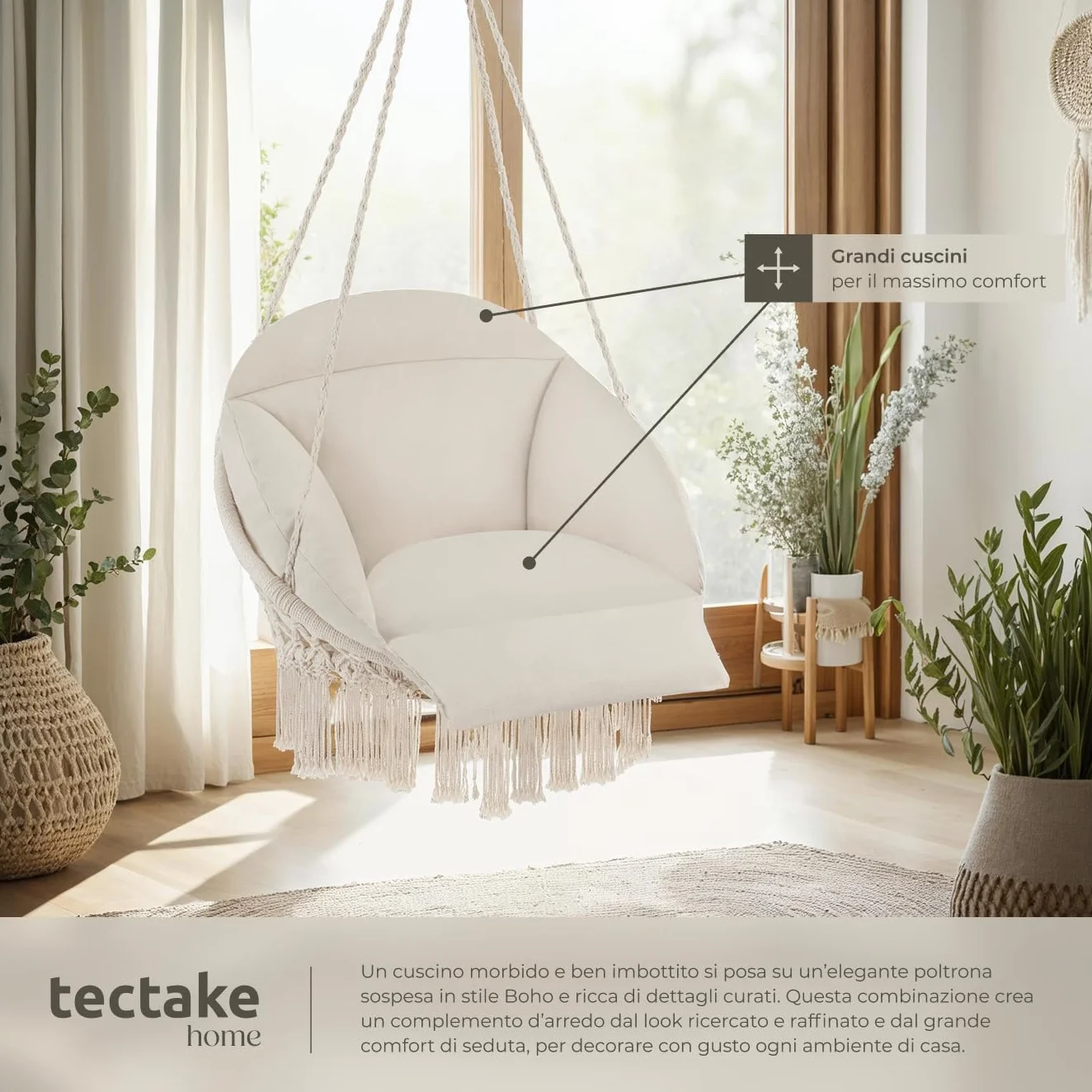 tectake Poltrona sospesa Samira Sedia a Dondolo Sospesa Beige Interno Esterno