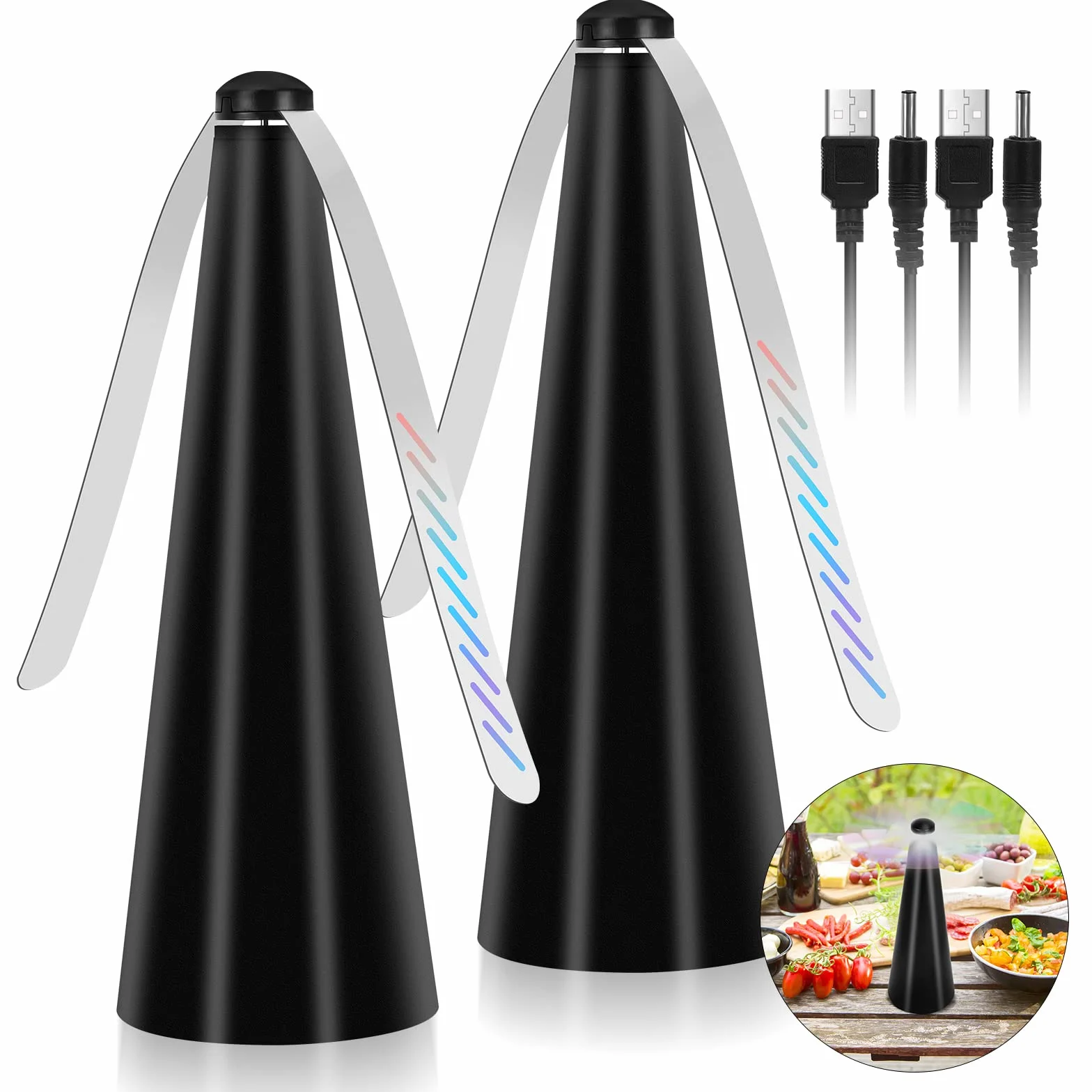 2 Pezzi Ventola Anti Insetti, Repellente Mosche da Tavolo con Cavo USB, Ventilatore Portatile Repellente, Scaccia e Allontana Mosche, Vespe, Moscerini e Zanzare dal Cibo