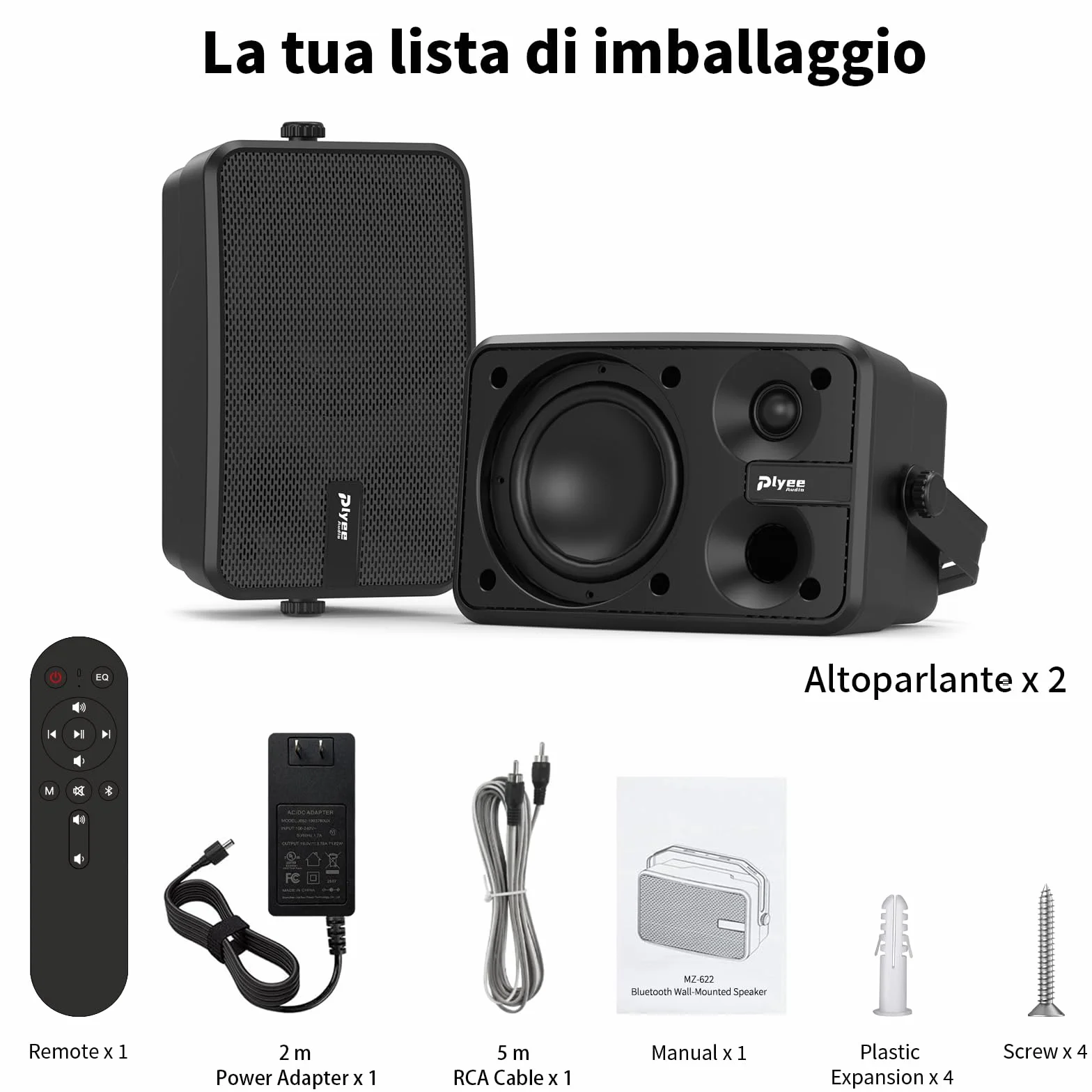 Casse Bluetooth da Esterno Attive + Passive con Amplificatore Integrato, Supporto Bluetooth e Aux, Confezione da 2 (MZ-622)