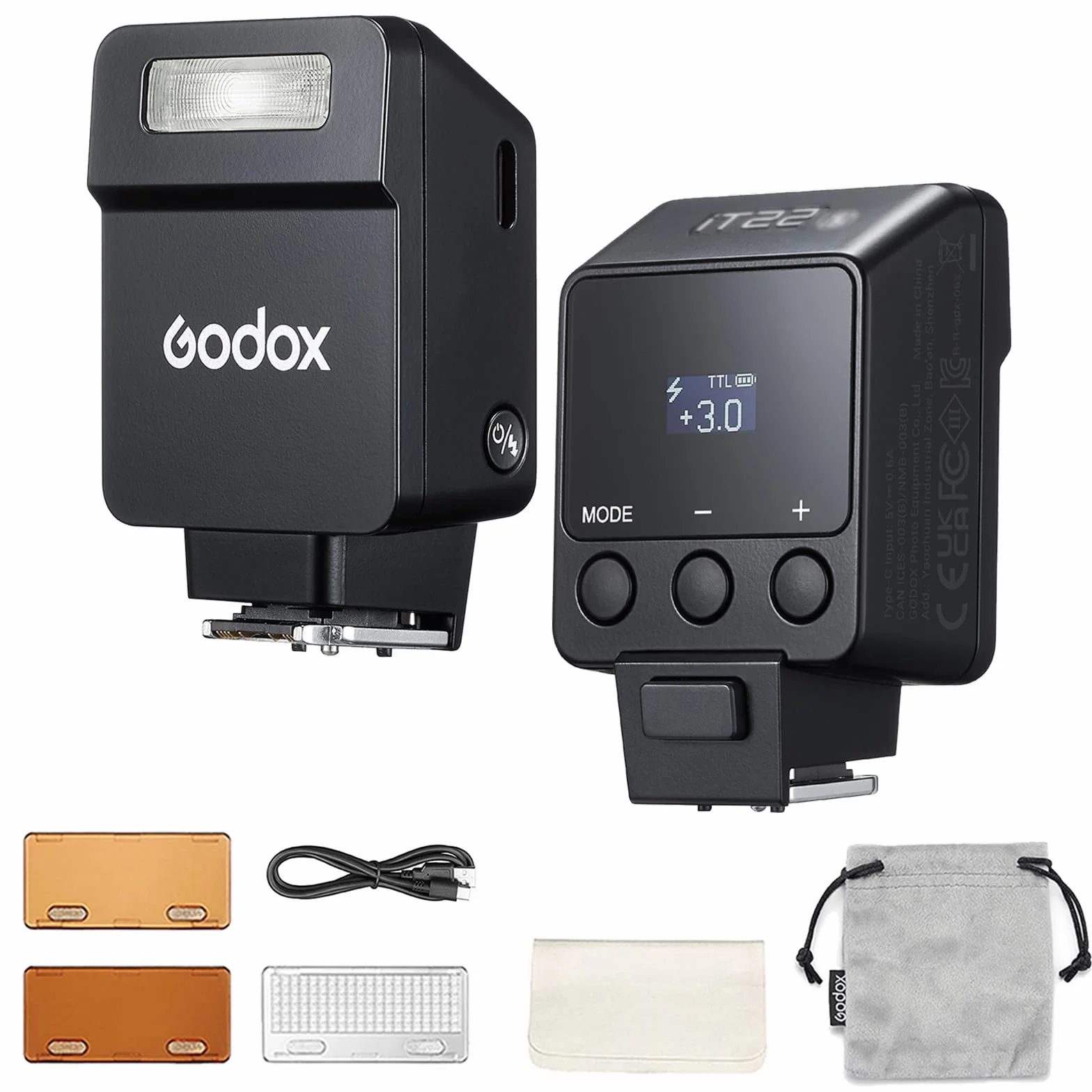 Godox iT22-F Mini TTL Camera Flash for Fujifilm, USB-C Rechargeable Portable Flash with 1.5s Recycling, 700 Full-Power Flashes, Black