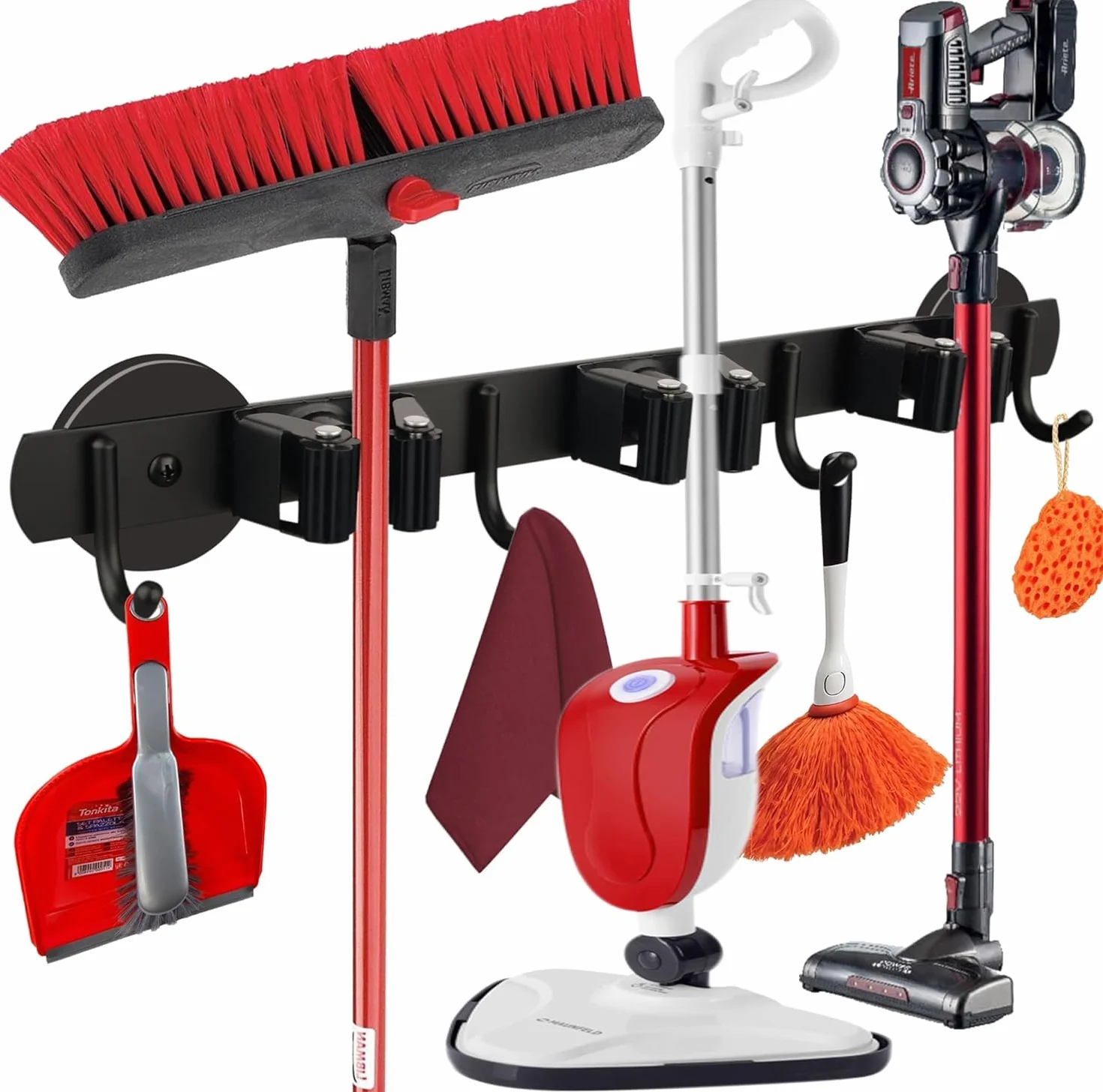 ULIBERMAGNET Supporto magnetico per scopa per carlino, portatile, per garage, cucina, lavanderia, giardino (3 rack/4 ganci)