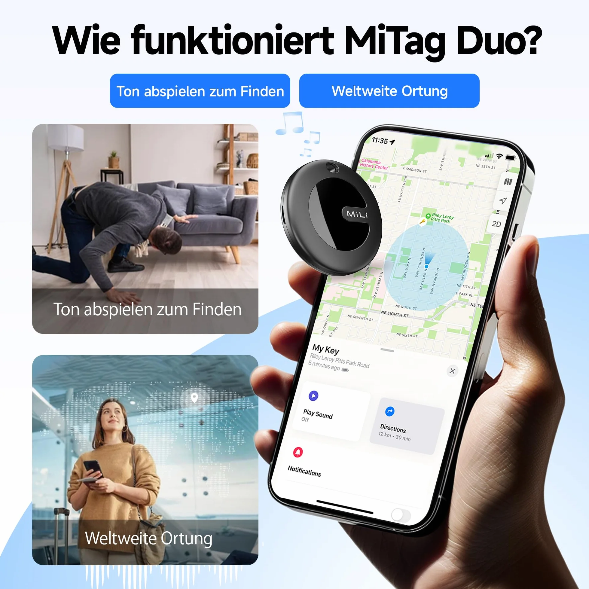 MiLi MiTag Duo Smart Tracker Tag Bluetooth Compatibile Apple Dov'è Google Trova Oggetti Chiavi Bagagli Valigie Zaini Portafogli 4 Pack