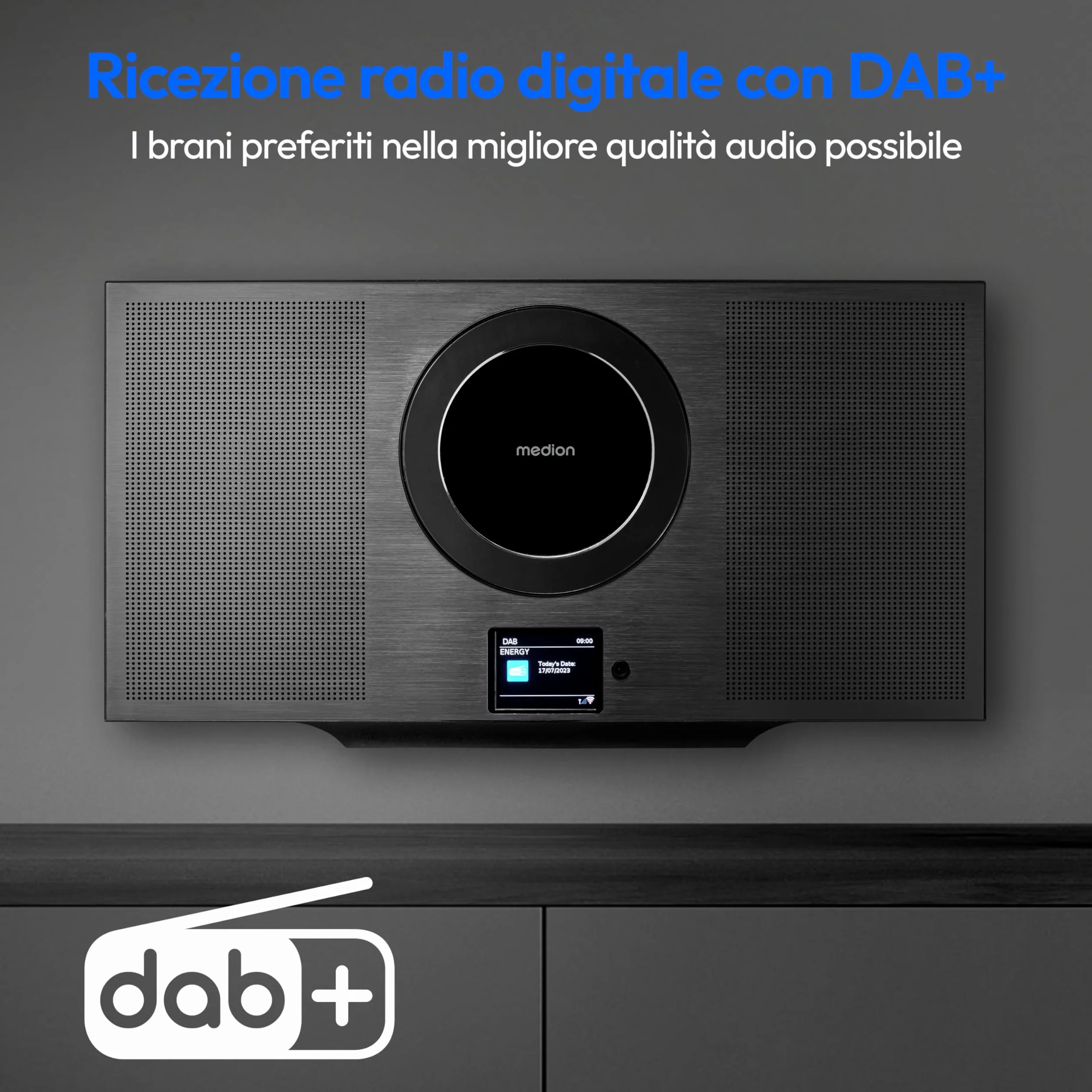 MEDION Radio Internet con lettore CD WLAN DAB+ Spotify Connect FM MP3 USB Bluetooth display a colori sistema compatto verticale