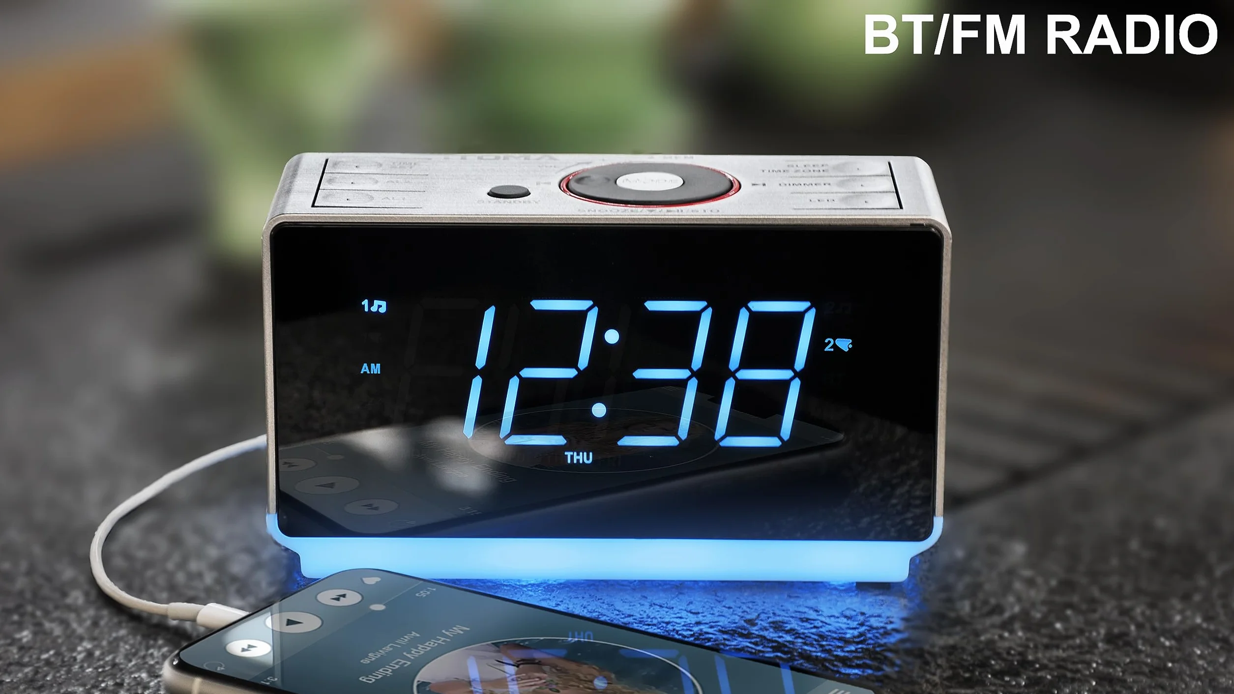 iTOMA Radiosveglia Bluetooth Digitale FM Doppia Sveglia Snooze Dimmer Ricarica USB Luce Notturna CKS708