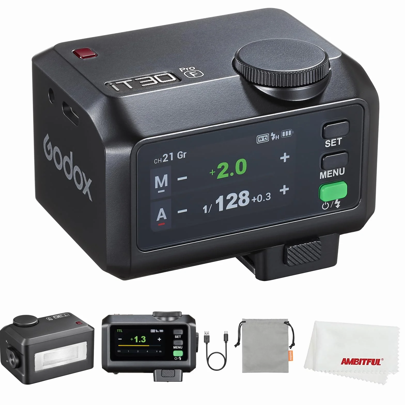 Godox iT30 Pro F Mini Flash per Fotocamera Fuji TTL HSS 1/8000s 2.4G Wireless X System 7.1 cm Touch Screen 900 mAh Litio Nero