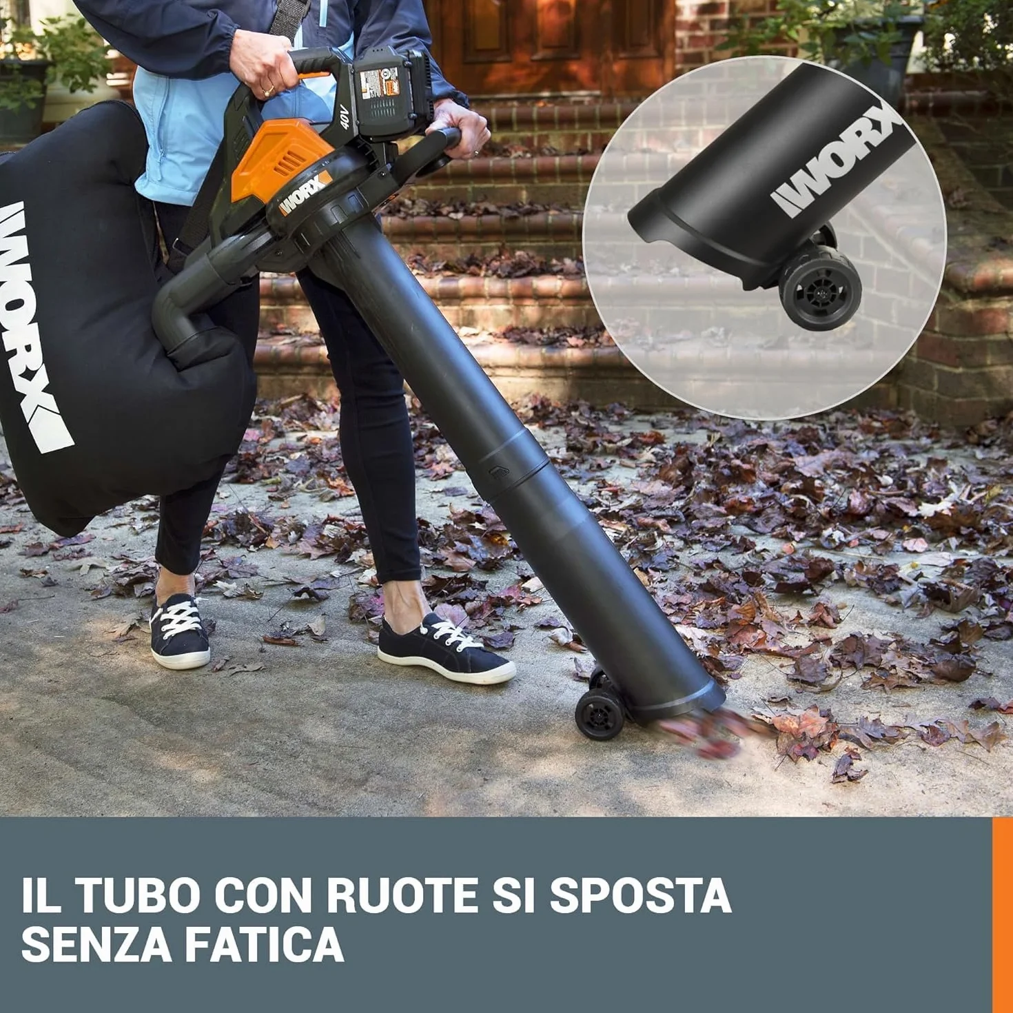 Worx WG583E.9 Soffiatore/aspiratore brushless da 40 V con sacco di raccolta - Solo utensile
