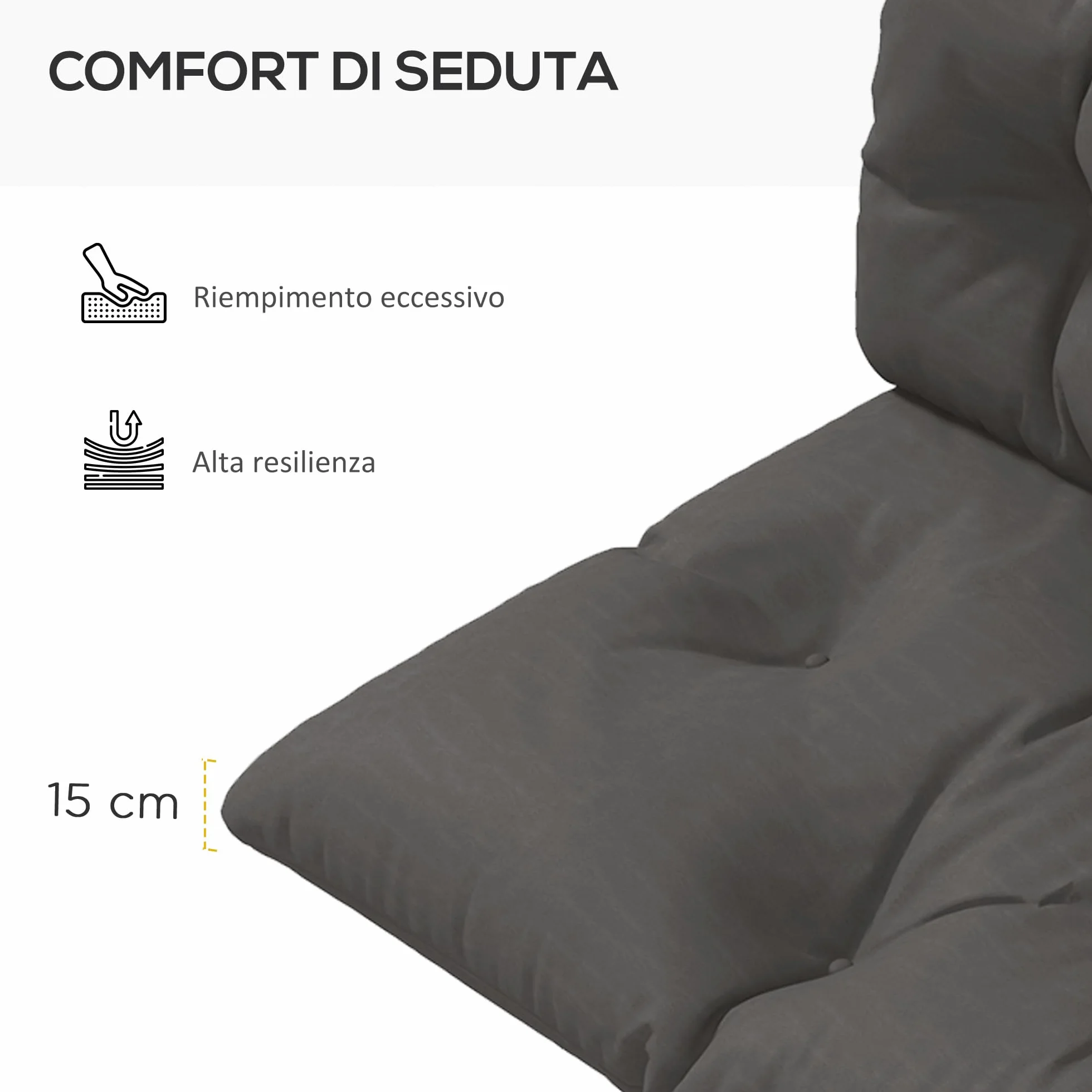 Outsunny Cuscini per Pallet da Giardino 3 Pezzi, Schienale e Seduta, Imbottitura Spessa, Esterno Poliestere, Grigio Carbone