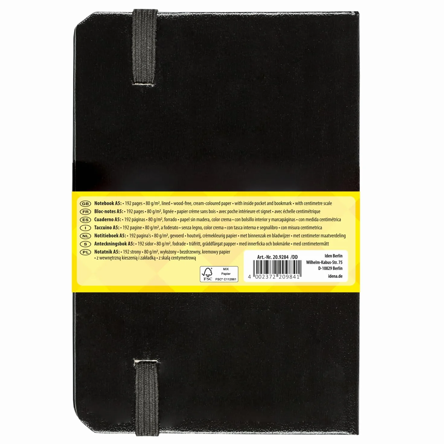 Idena Taccuino DIN A5 a righe 192 pagine 80 g/m² copertina rigida nera 1 pz