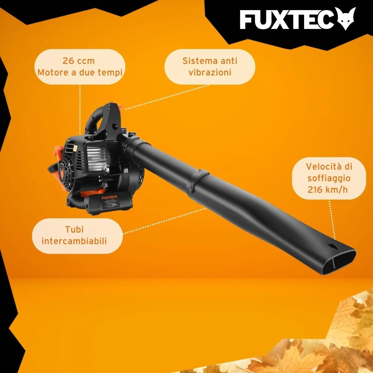 FUXTEC Soffiatore a Scoppio LB126ECO - Potente Soffiatore a motore da 26cc con Velocitàsoffiaggio di 216km/h a miscela di benzina 2 tempi