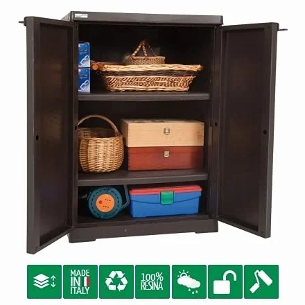 GrecoShop Armadio Basso Resina Polyrattan-line Wengè