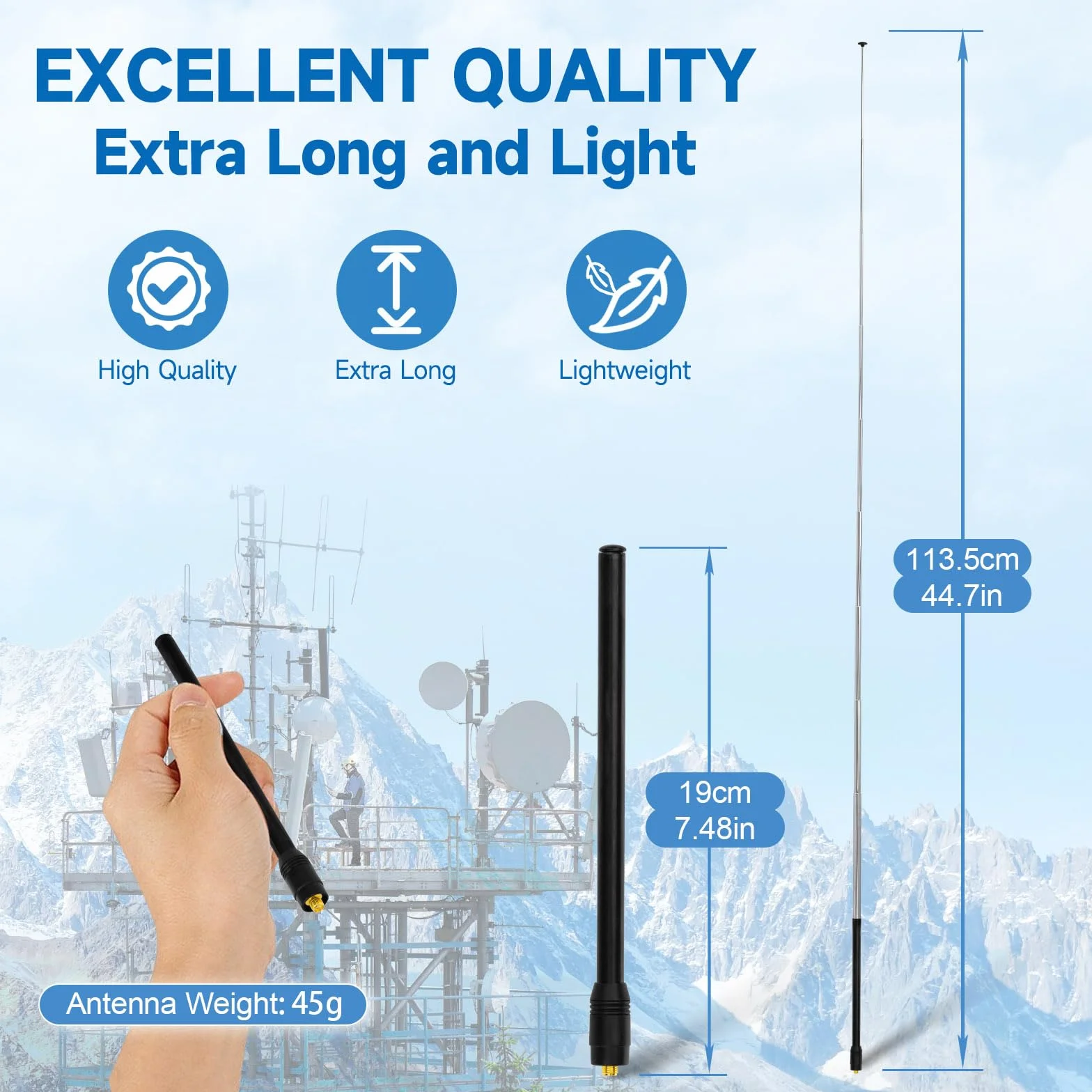 Eightwood Walkie Talkie Antenna Dual Band 144/430 MHz SMA Telescopica per Baofeng UV-82 UV-5R RT Quansheng