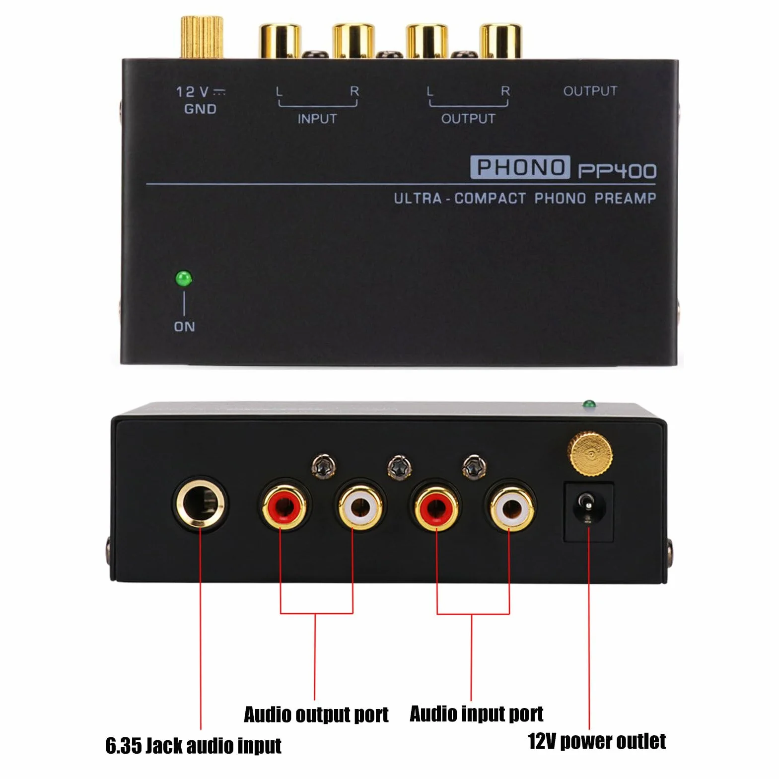 Molbory Phono preamplificatore giradischi RCA Input Output 12 V ultra compatto