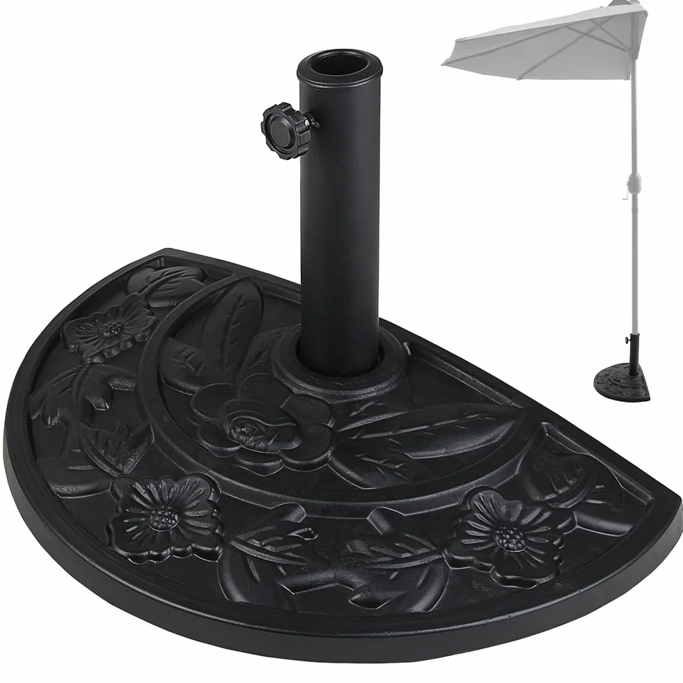 BAKAJI Base per Ombrellone da Giardino Forma Mezza Luna, Supporto per Palo Ombrelloni 38/48mm, Sistema Stabile Anti Capovolgimento, Ideale per Patio, Balcone, Esterno, Ø 50 x 32 x 32 cm