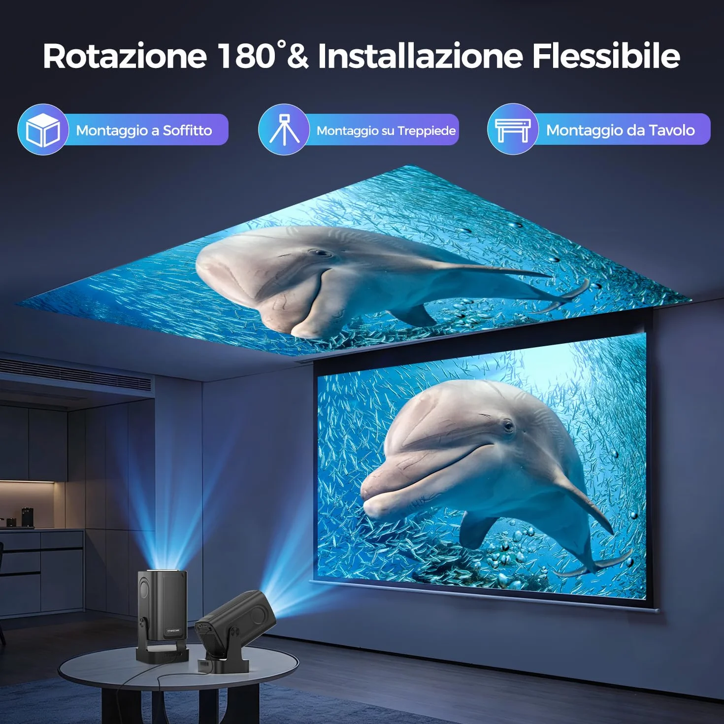 Alwtniet Proiettore 4K 1080P Portatile Android WiFi 6 BT 5.4 260ANSI HY310 Mini Projector HDMI USB