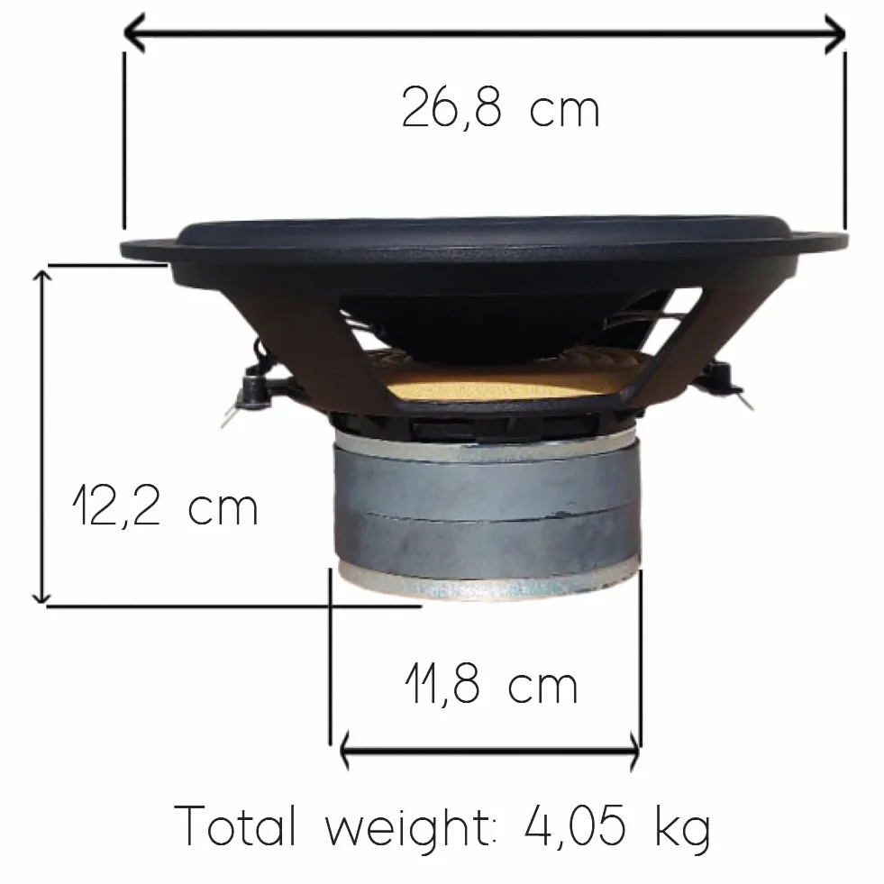 HS251 Subwoofer 25 cm 10" 250 mm 200+200 Watt Max Doppia Bobina 8+8 Ohm 89 dB Gomma