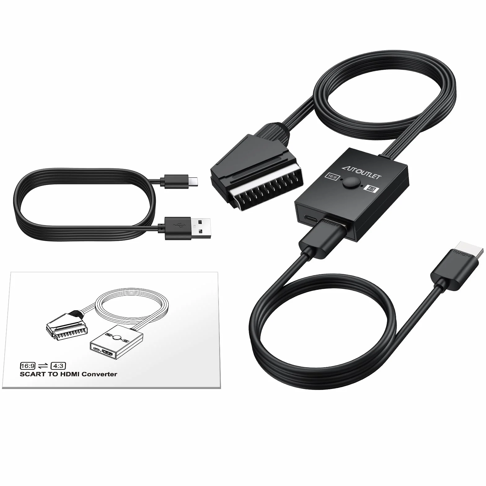 AUTOUTLET Adattatore SCART a HDMI 1080P PAL NTSC Convertitore Video Audio 50cm