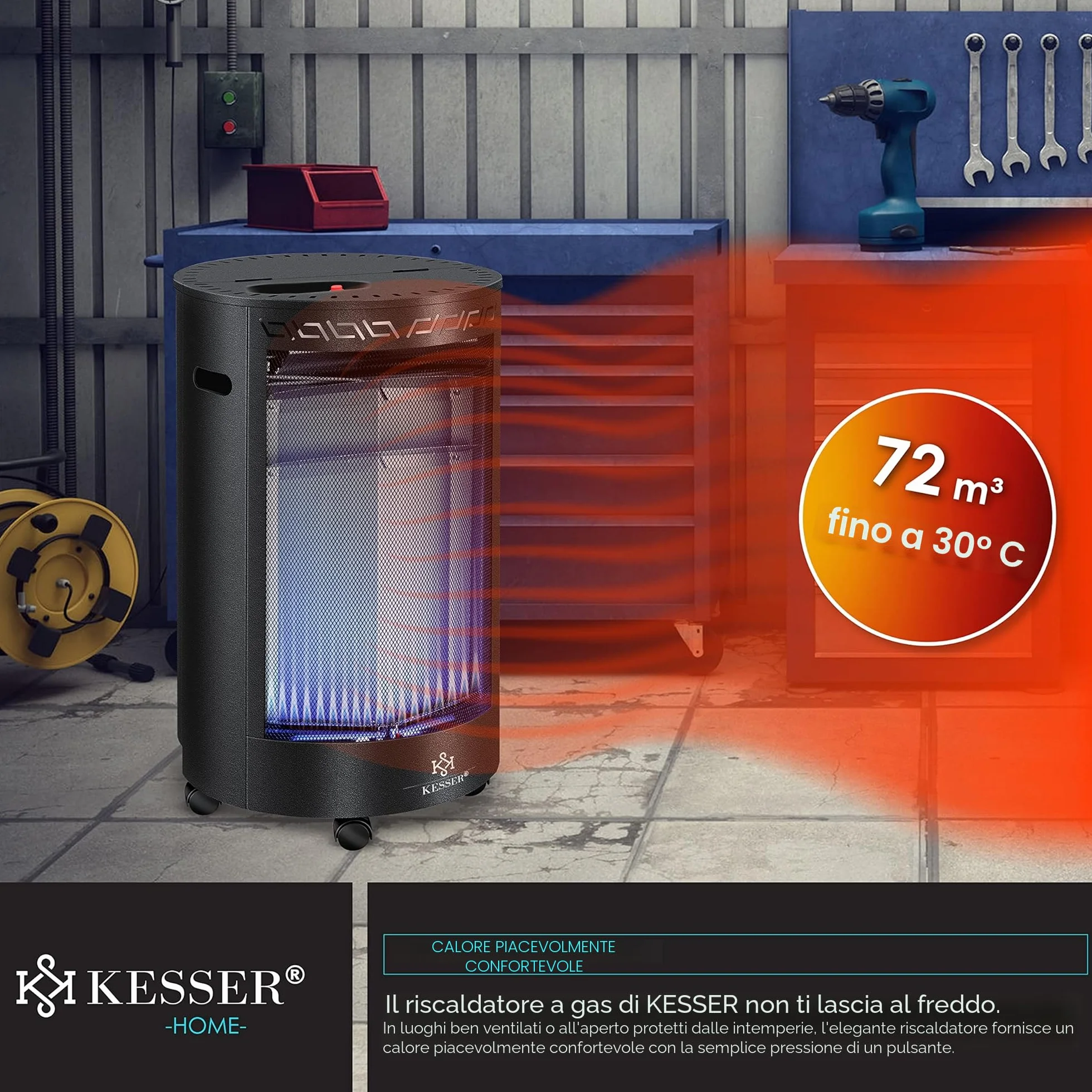 KESSER® Stufa a Gas in Ceramica da 4200 Watt radiante, incl. regolatore di Pressione del Gas, Tubo Flessibile - Riscaldatore a Gas, Generatore di Calore Nero