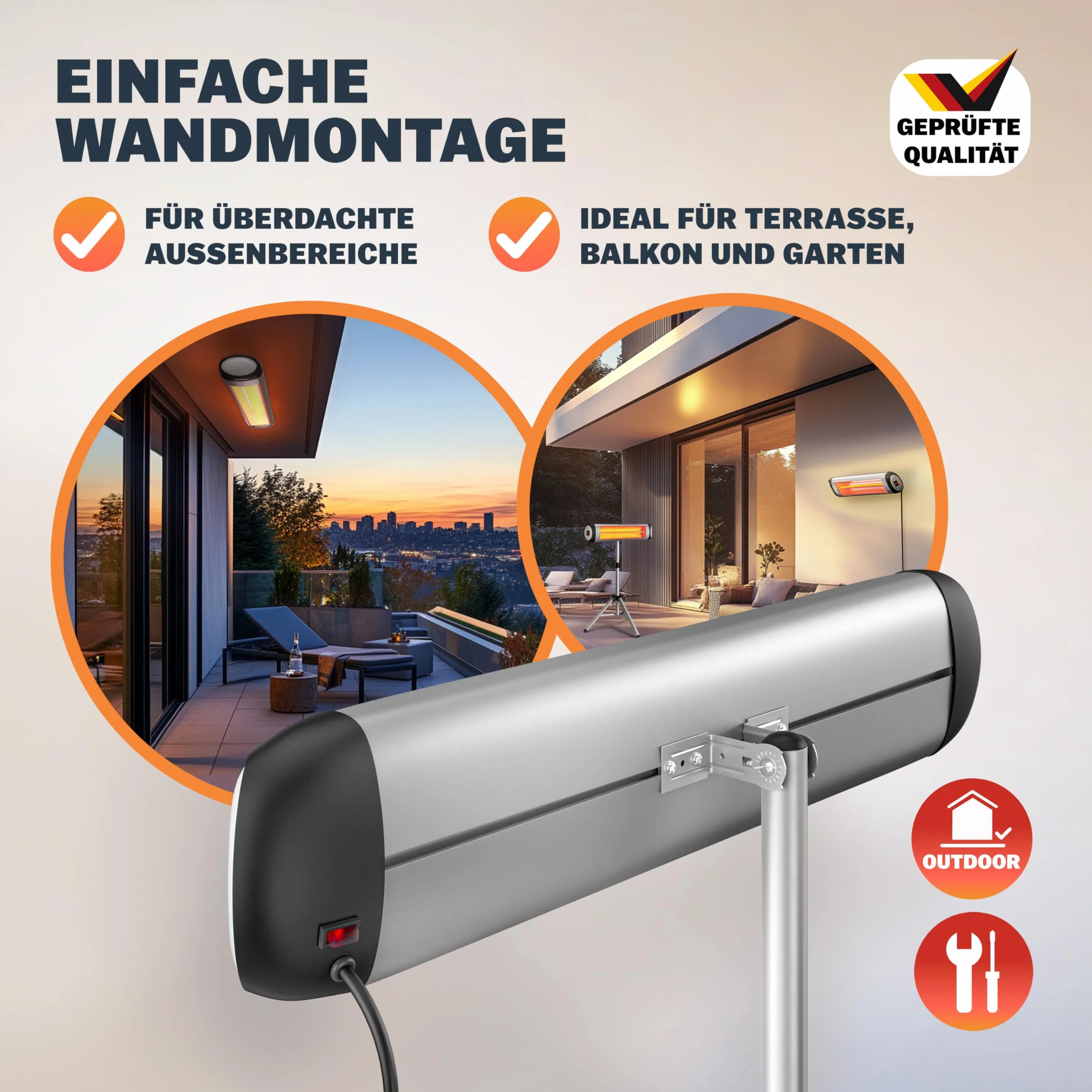 MONZANA Stufa Elettrica a Infrarossi MZH2500 2500W 110-175cm Telecomando Timer 24h