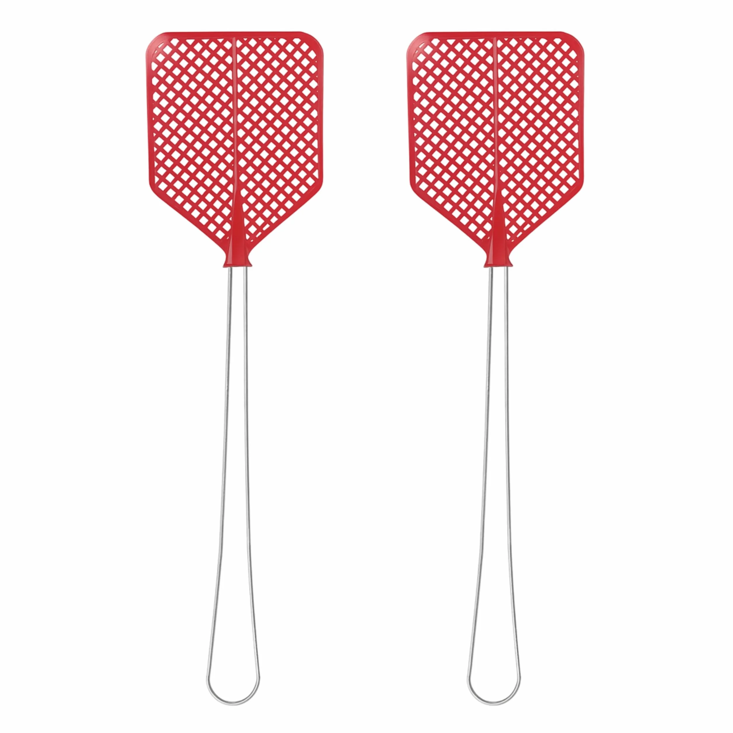 Battimosche Manuale 43 cm – Manico in Ferro, Paletta Flessibile in Plastica Rossa – Scacciamosche per Interni ed Esterni – Contro Mosche, Zanzare e Insetti Volanti - Confezione da 2 pezzi