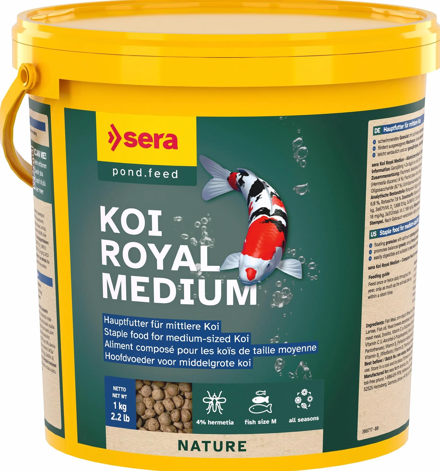 sera koi royal medium 3,8 l 1.000 g | mangime per Koi da 12 a 25 cm 3.800 ml | senza coloranti e conservanti