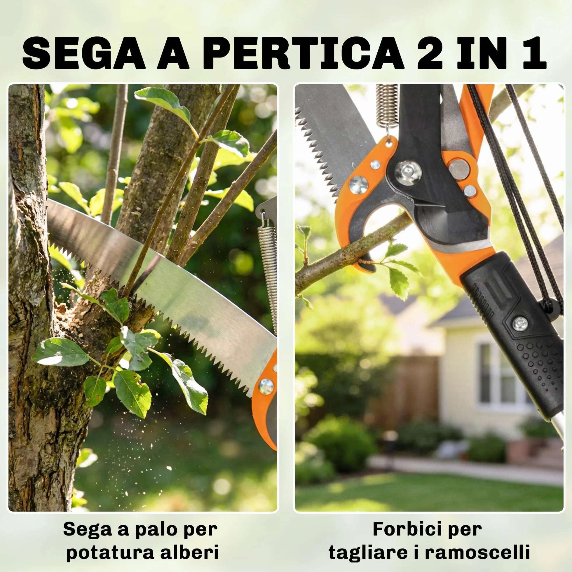 Outsunny Seghetto Manuale da Giardino 2-in-1 con Asta Telescopica in Alluminio 135-199cm