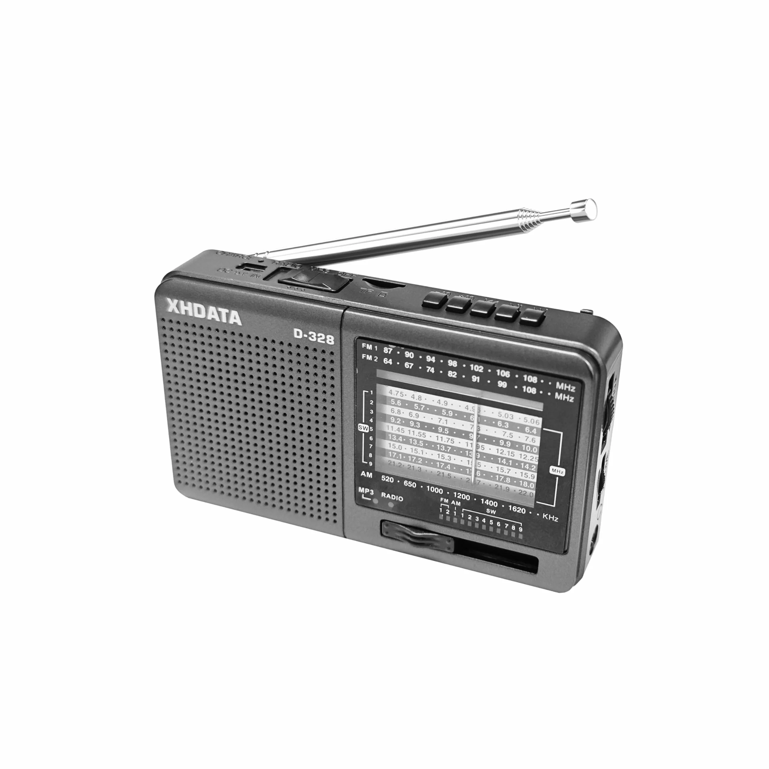 XHDATA D-328 Radio Portatile FM AM SW Vintage Supporto TF Card MP3 Batteria Ricaricabile Grigio