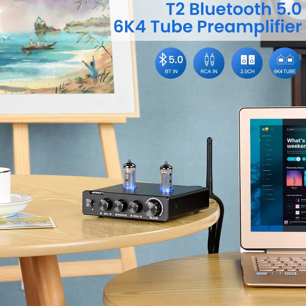 AIYIMA T2 6K4 Preamplificatore Tubo Biliare Vuoto Bluetooth 5.0 QCC3034 Stereo HiFi Aptx