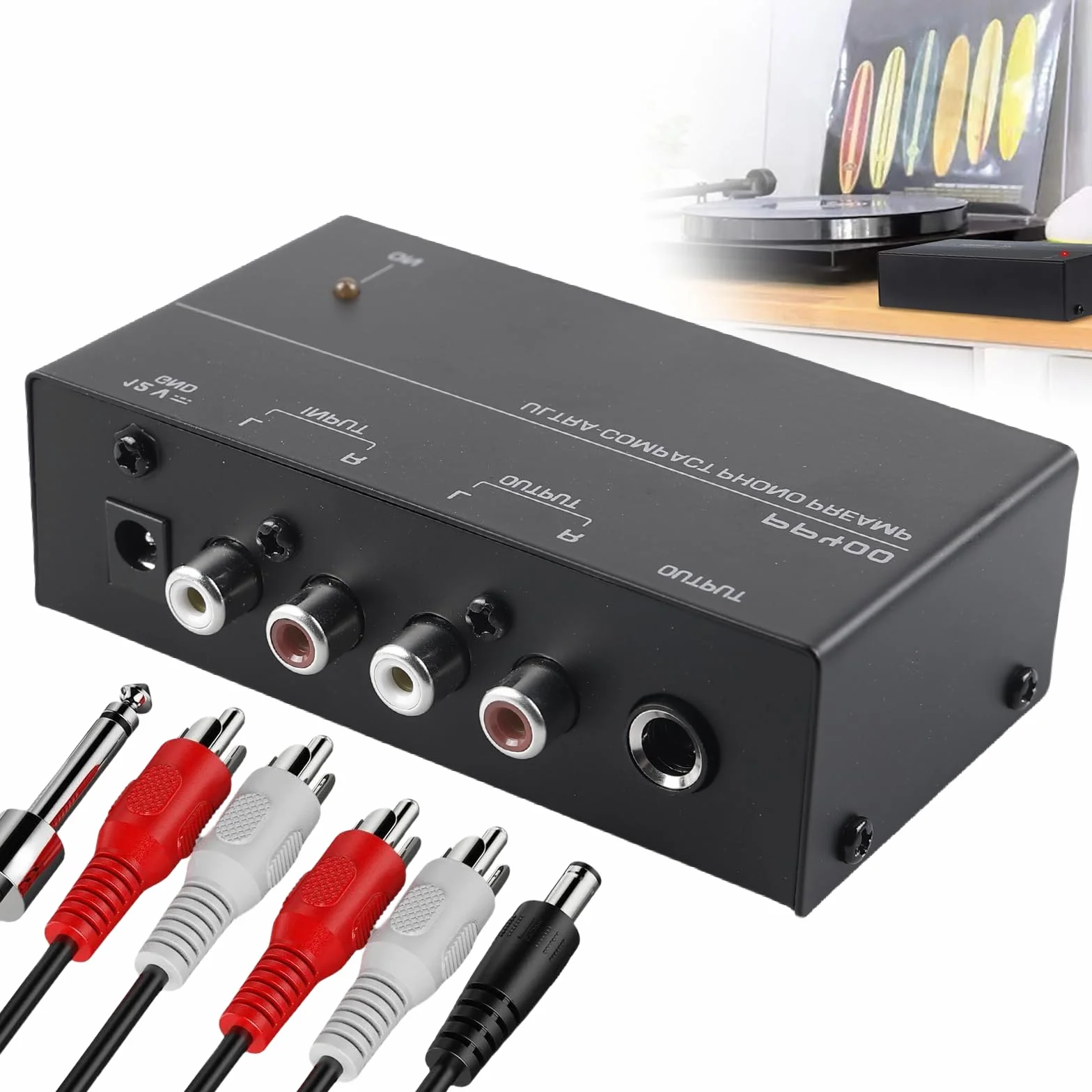 Preamplificatore Phono Giradischi, Mini Preamp Audio Stereo DC 12V Ingresso Uscita RCA