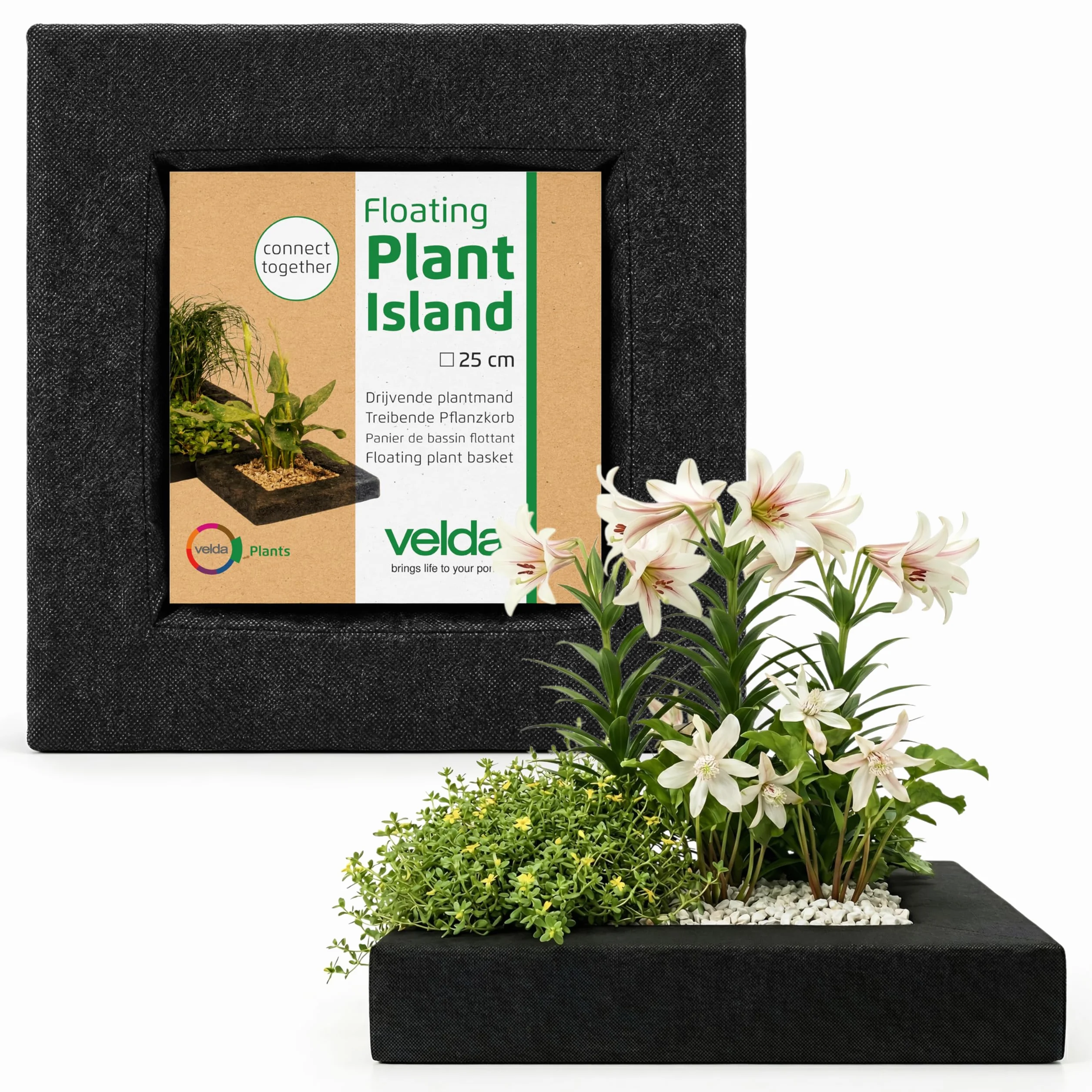 Velda 127577 – Isola per Piante per laghetto, Rettangolare, 25 cm, Floating Plant Island