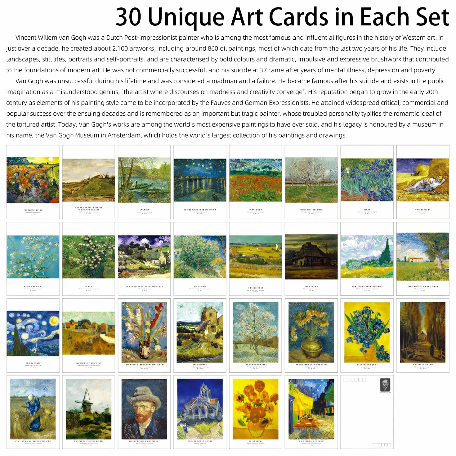 Cartoline artistiche VAN-GOGH con stampe classiche europee retrò vintage, biglietti d'auguri creativi in scatola