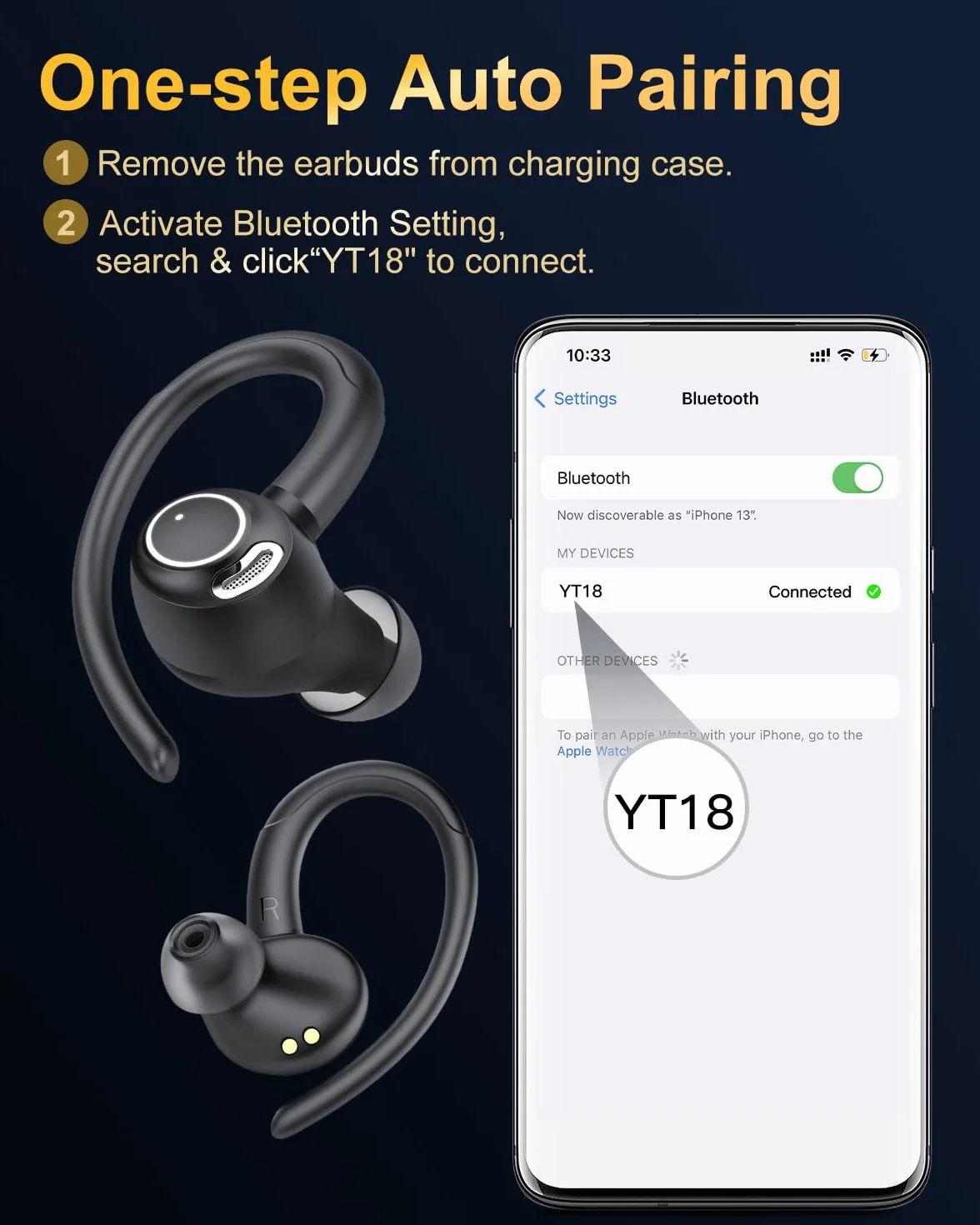 Cuffie Bluetooth Sport 5.4 con Mic Stereo, Wireless USB-C Ricarica Rapida, IP7 Impermeabili 48H, Nero