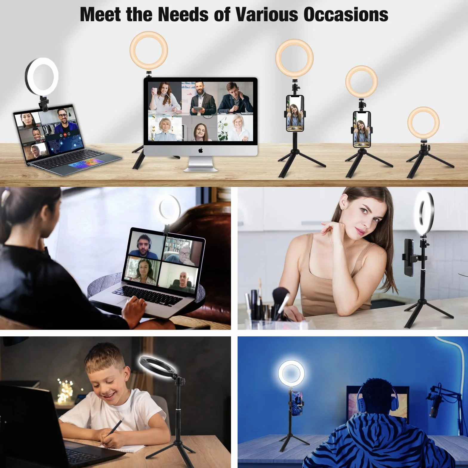 Railee Ring Light 6" LED Luce Selfie Videoconferenza con Treppiede Telefono 3 Modi