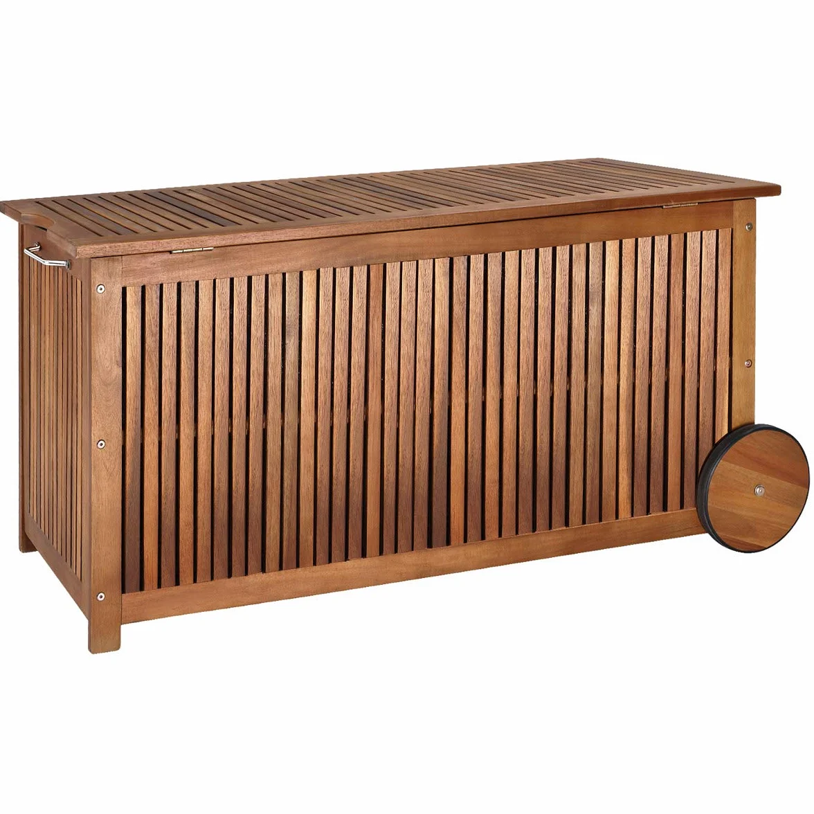 Casaria® Baule da Giardino 120cm Legno di Acacia 2 Ruote Incl. Telo Impermeabile Salvaspazio Cassapanca Esterno Balcone