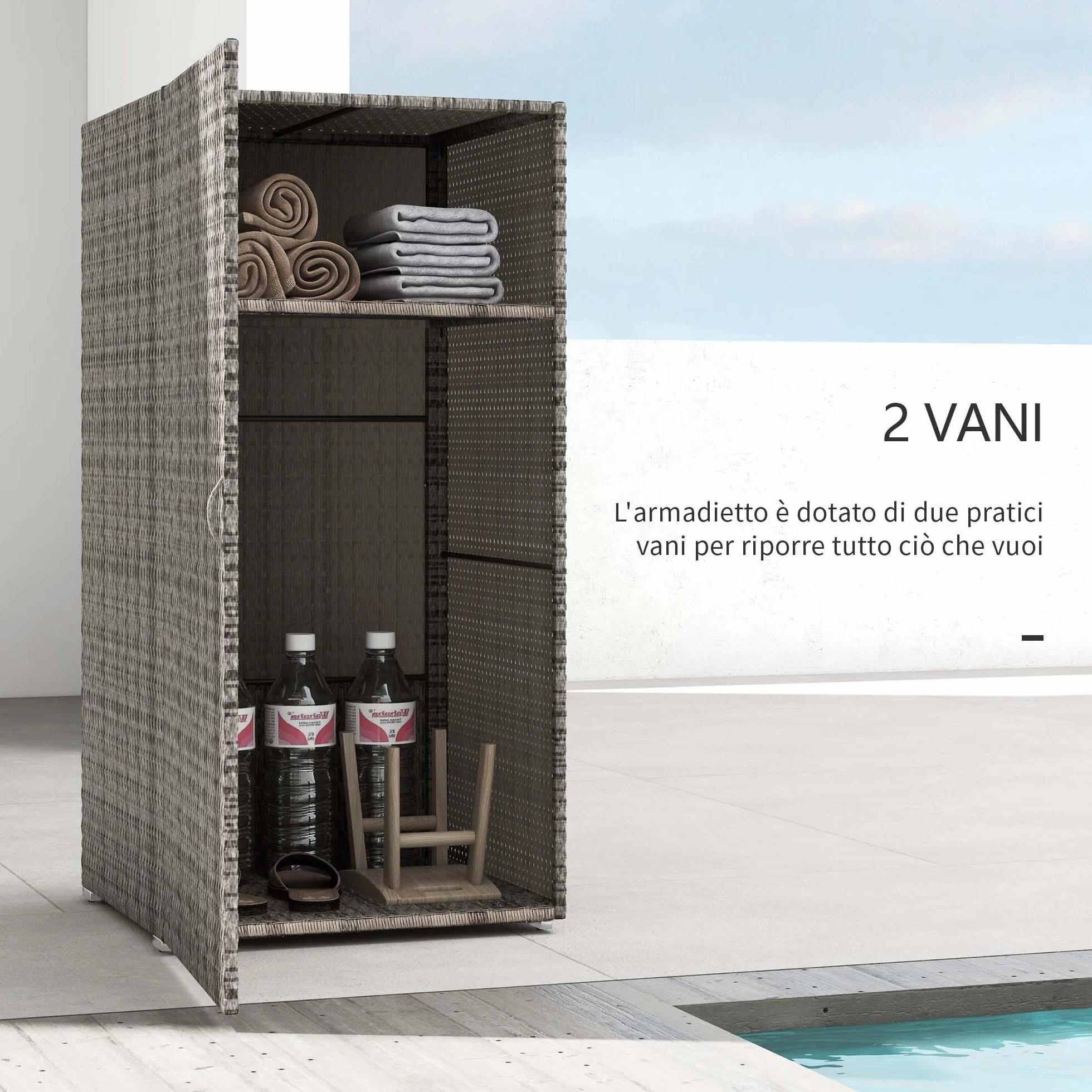 Outsunny Armadio da Esterno in Rattan PE 60x63x120cm Grigio