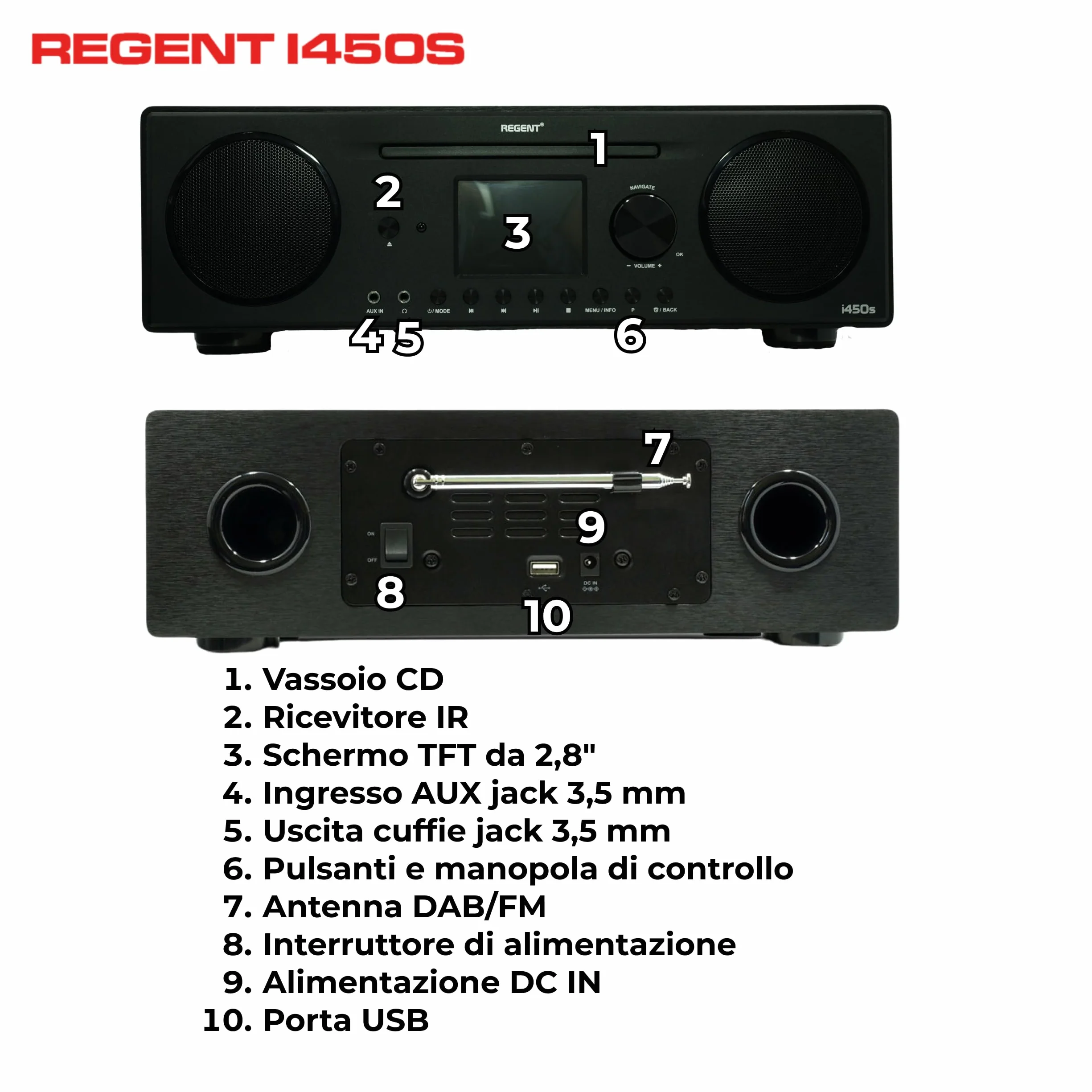 Ferguson Regent i450s DAB+ Digital Internet Radio with Spotify Connect, Bluetooth, AUX, USB, Hi-Fi Home Stereo, Doppio Allarme, Telecomando Nero