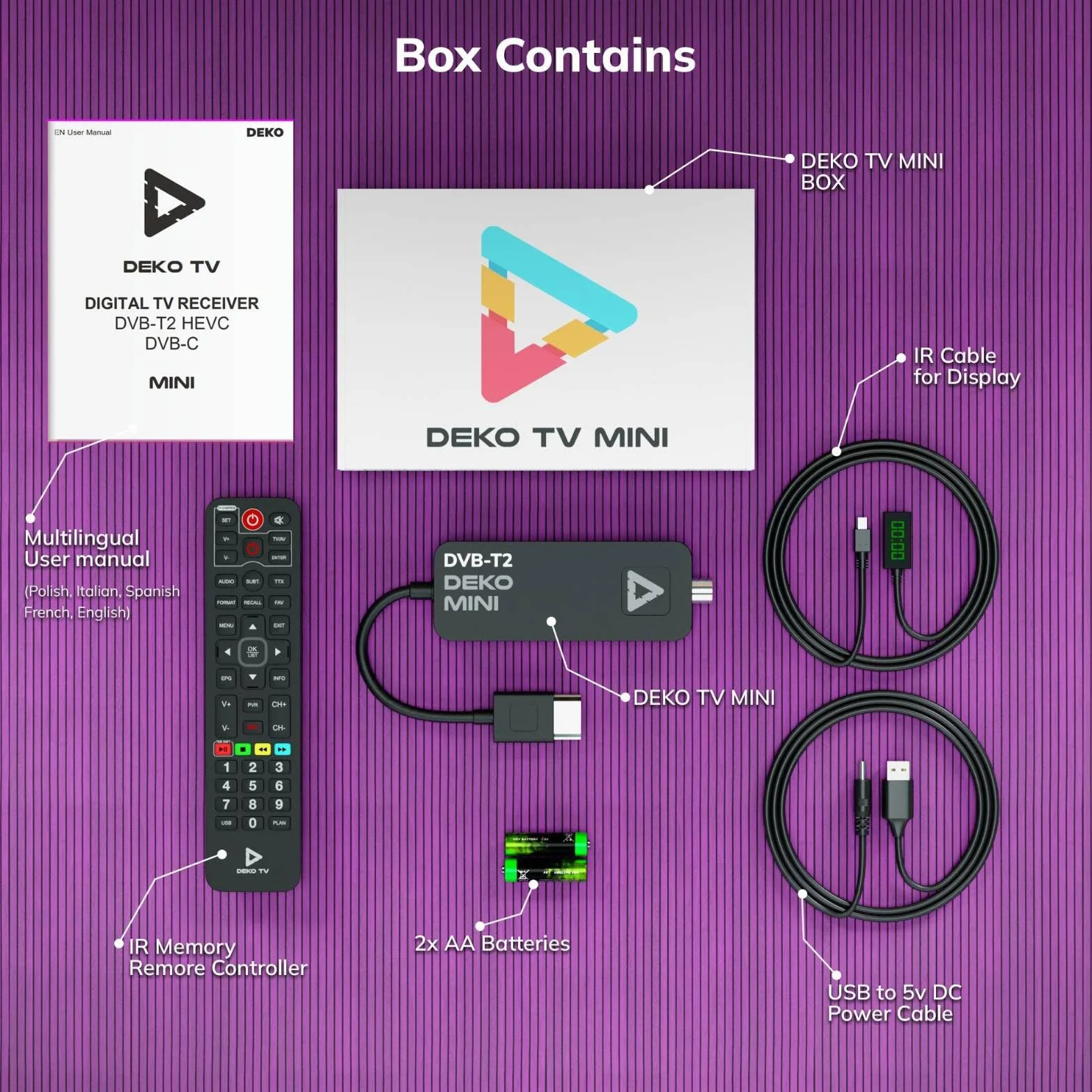 DVB-T2 Decoder PVR HEVC Deko TV MINI Stick WiFi 2in1