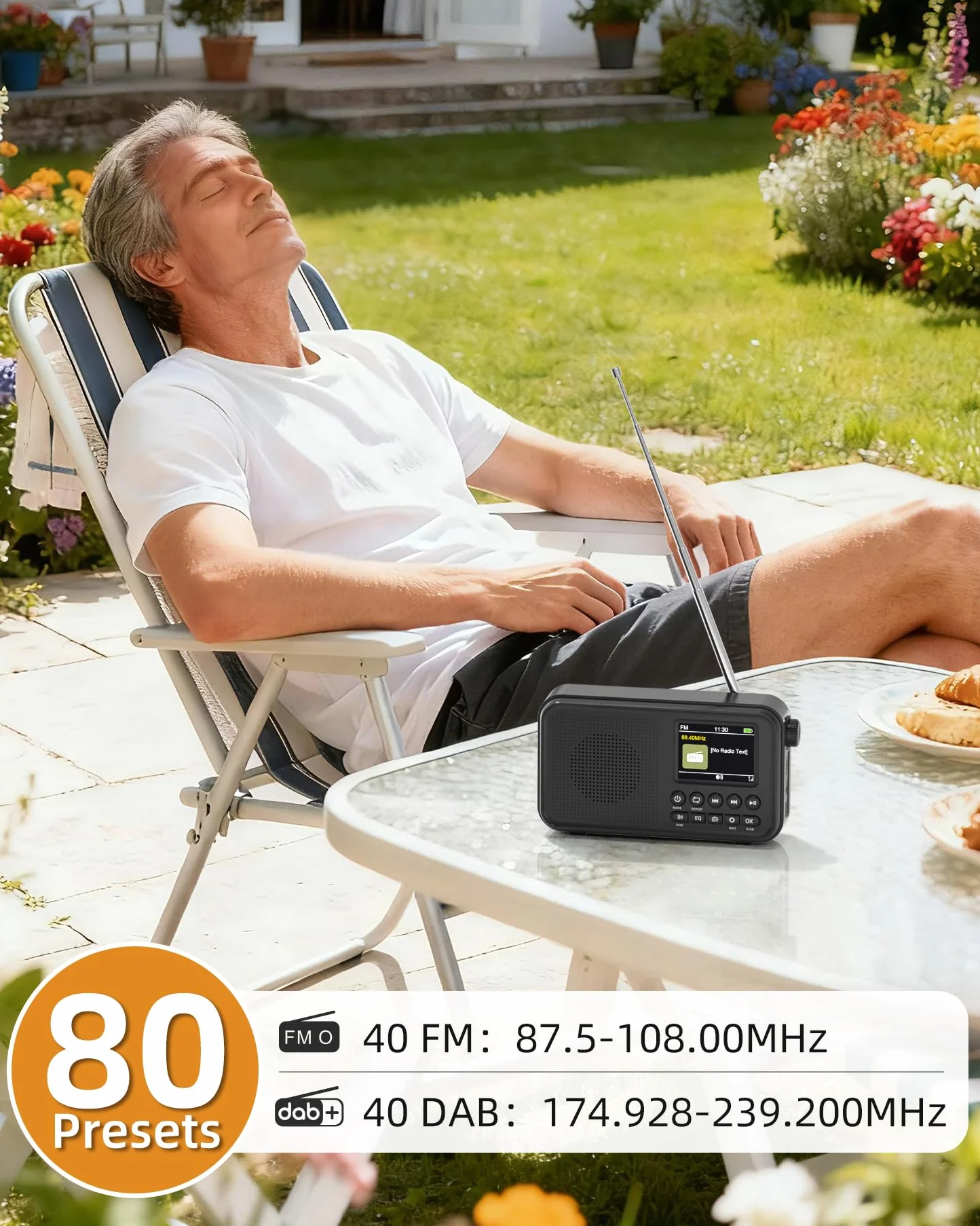 Mesqool Radio Digitale DAB FM Bluetooth Batteria Ricaricabile 3000mAh Compatibile TF 64GB Ricarica Type-C