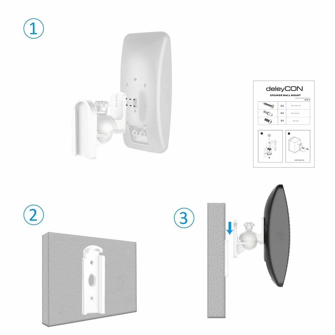 deleyCON 2x Universal Speaker Wall Ceiling Mount Brackets Girevoli Inclinabili Bianco 3,5kg