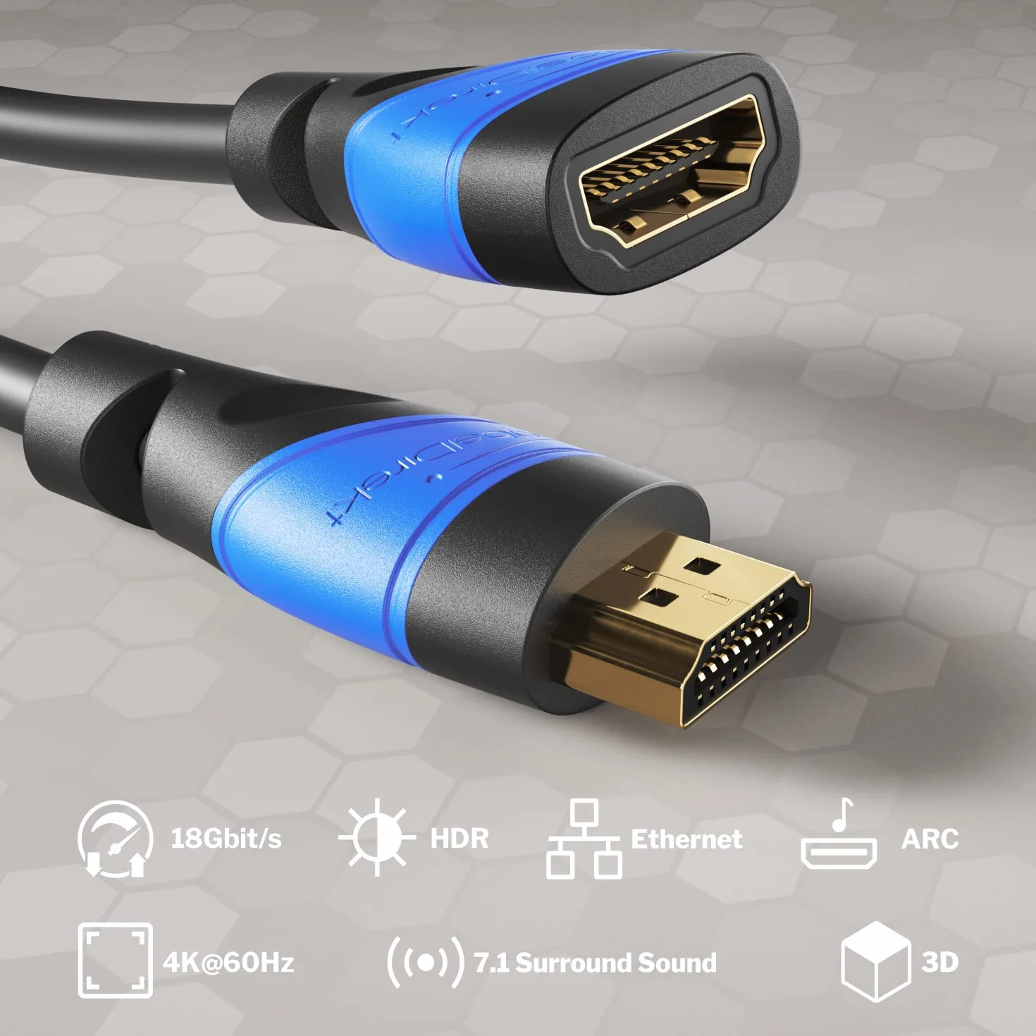 KabelDirekt Cavo di prolunga HDMI 1 m 4K@60Hz Highspeed con Ethernet ARC