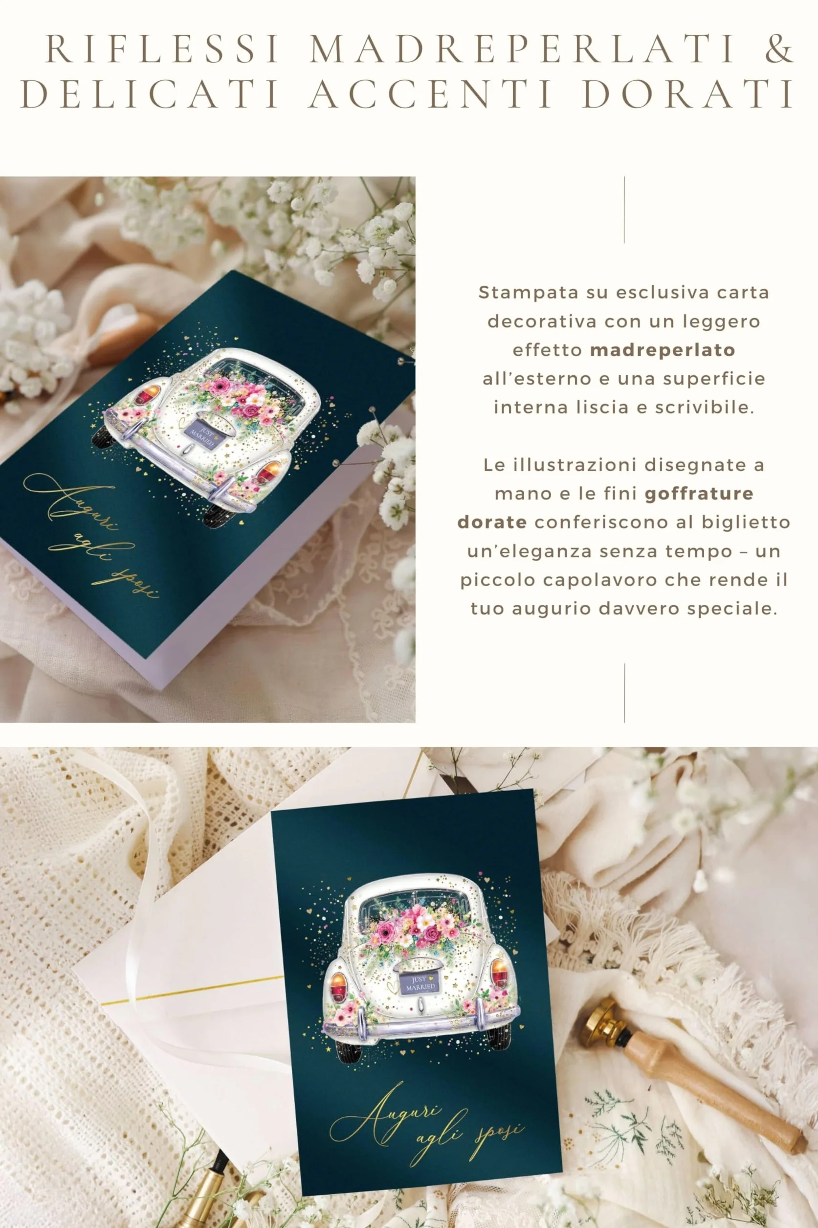 Joli Coon Biglietto auguri matrimonio premium STARDUST Weddingcar 17 x 11,5 cm