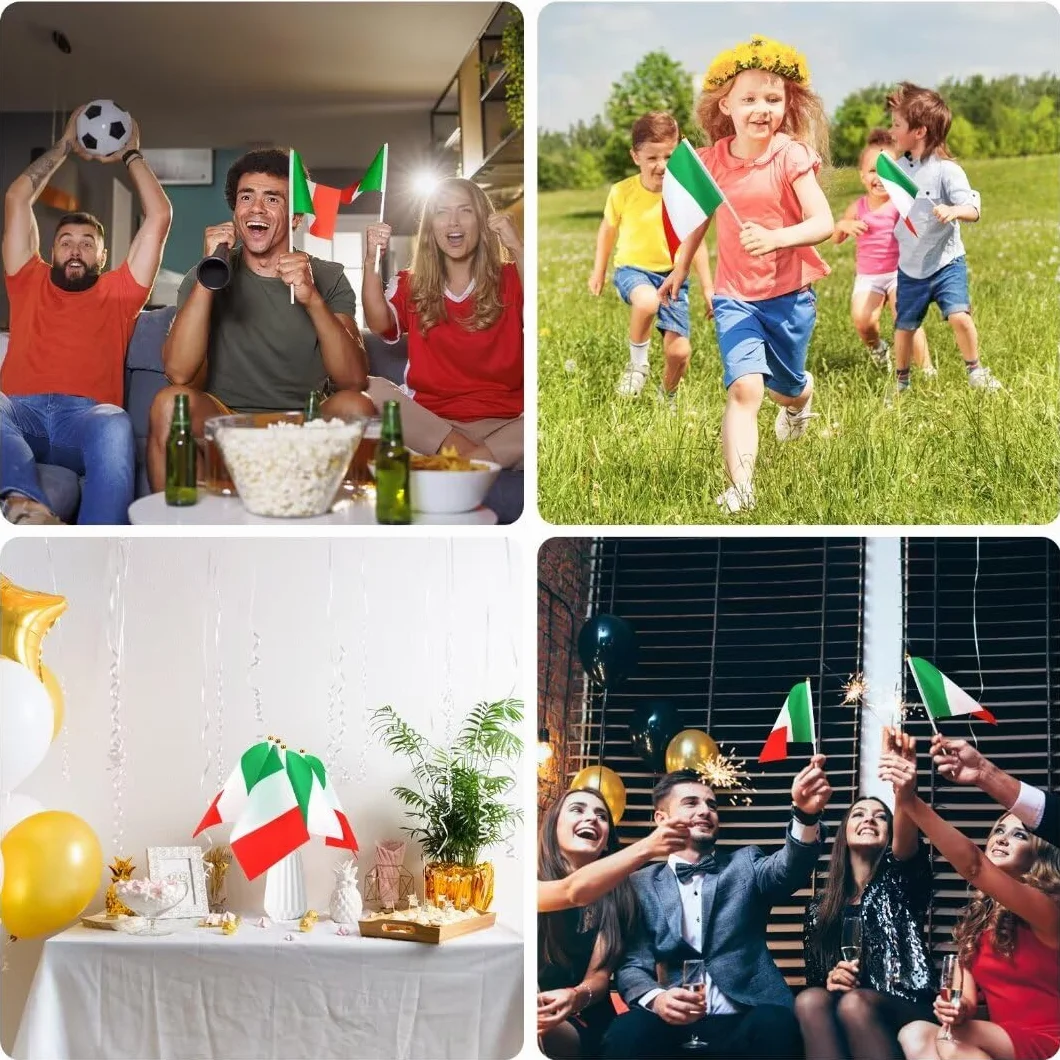 Bomtop 50 Pezzi Bandiera Italiana a Manovella 21 x 14 cm per Festa Nazionale, Eventi Sportivi, Decorazione Interna Esterna