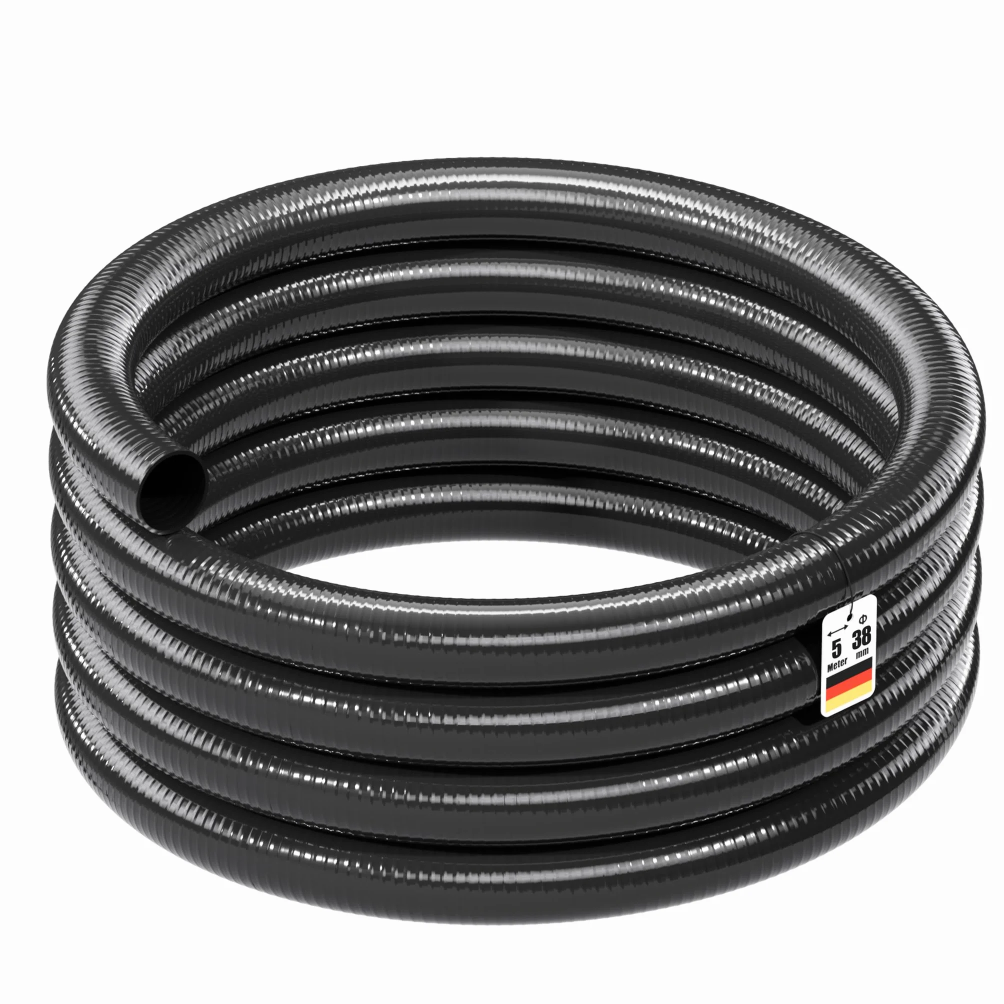 Wiltec Tubo spiralato per aspirazione, nero, da 5m in PVC D38mm 420g/m per pompe laghetti