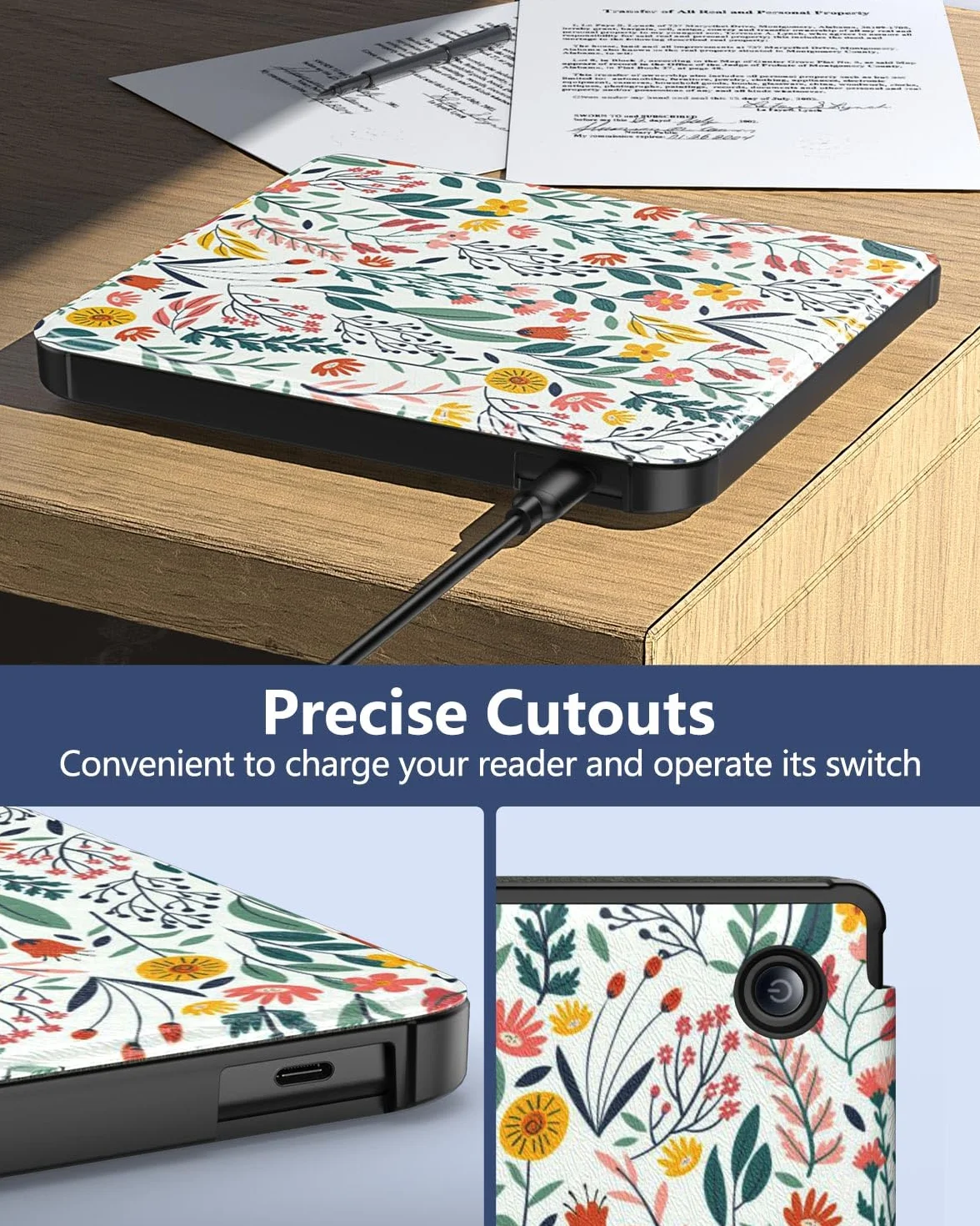 MoKo Cover per Kobo Libra Colour 7 Pollici 2024, Custodia Protettiva in TPU Morbido con Auto Wake/Sleep, Fiori
